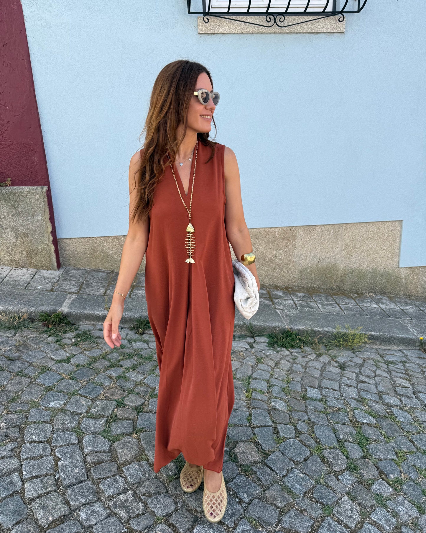 Vestido Sardinha -Tijolo