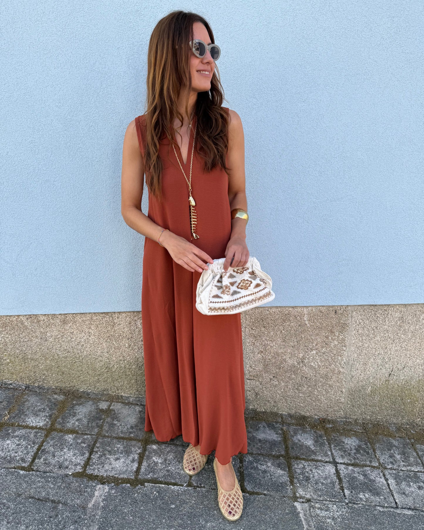 Vestido Sardinha -Tijolo