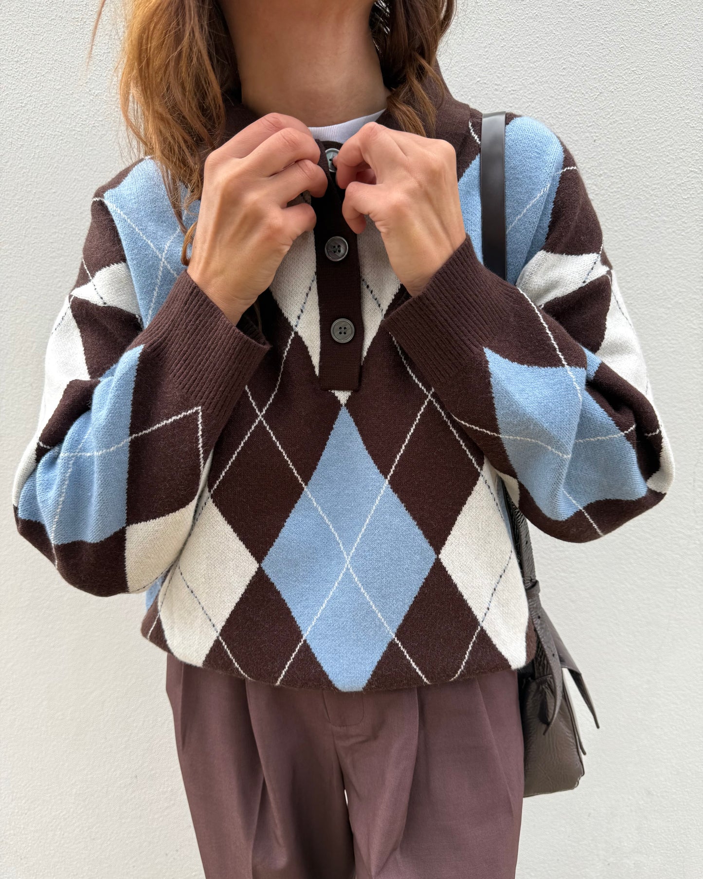 Camisola de Losangos - Azul bebé e Castanho