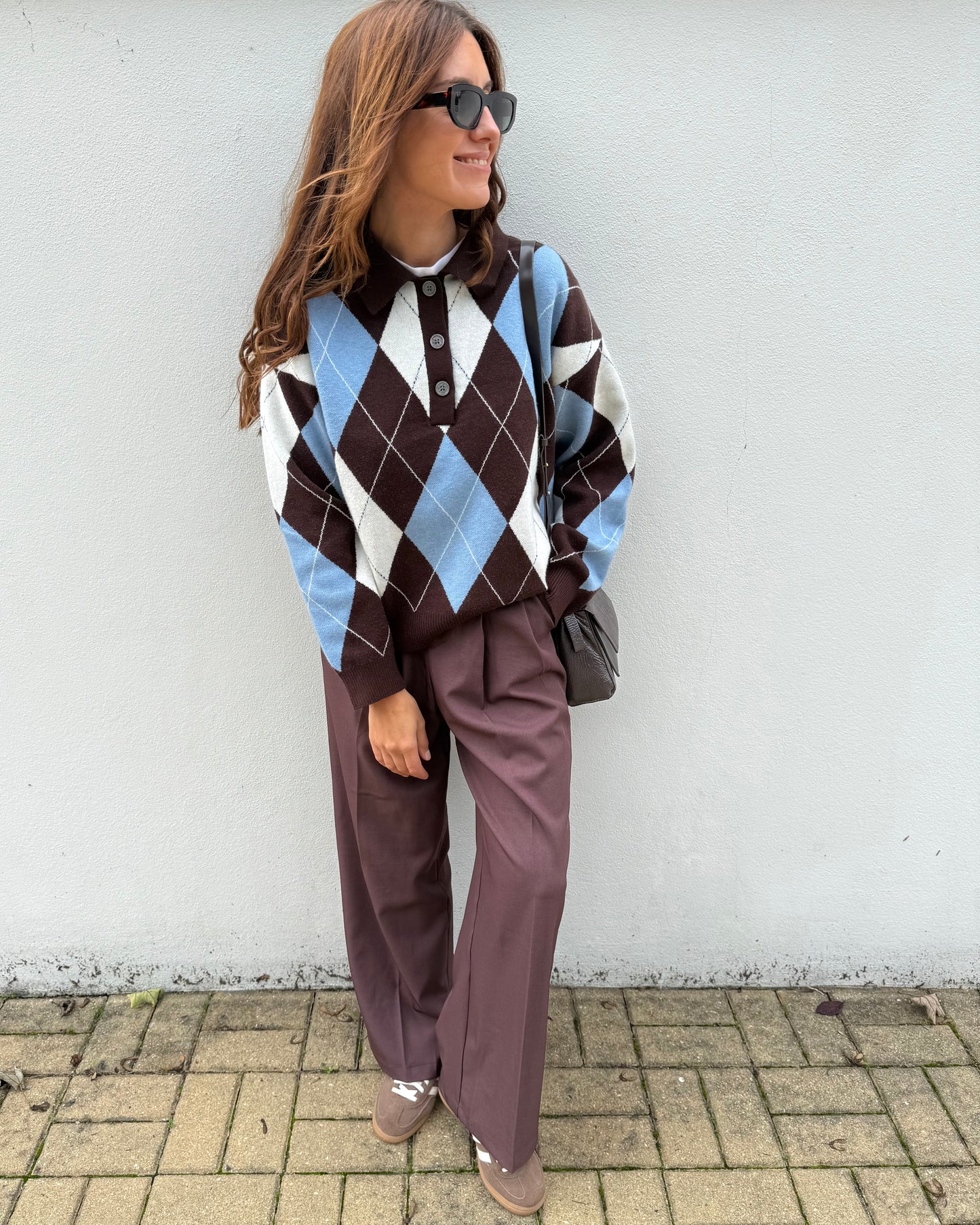 Camisola de Losangos - Azul bebé e Castanho