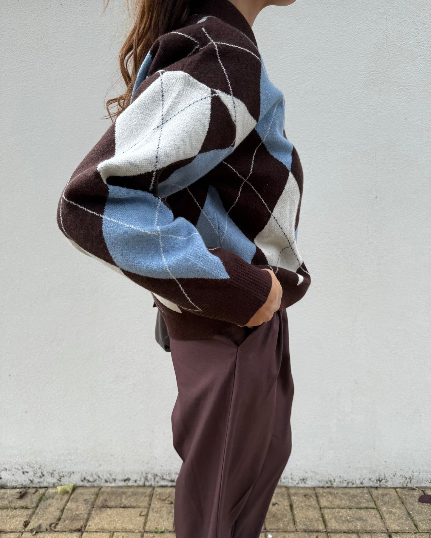 Camisola de Losangos - Azul bebé e Castanho