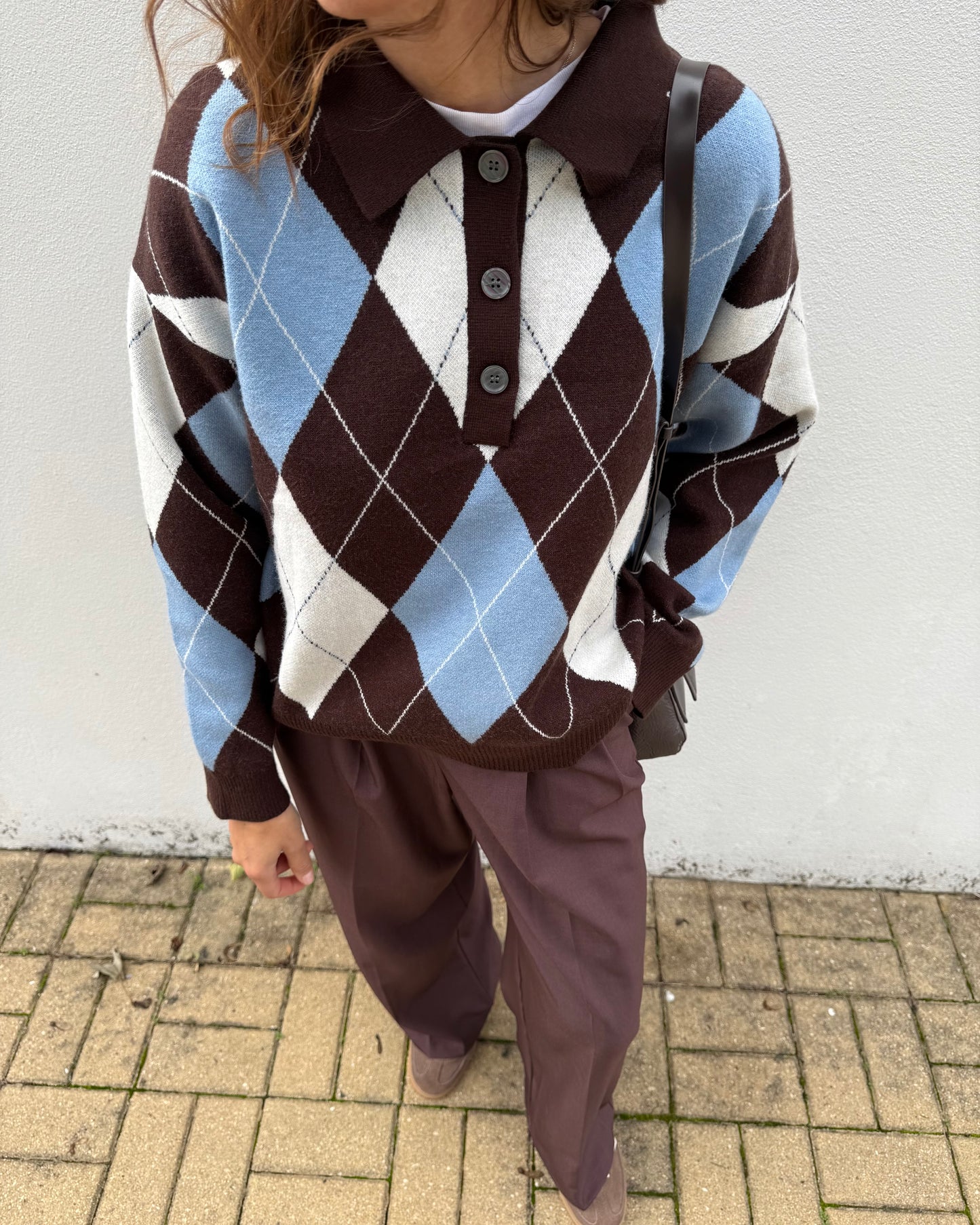 Camisola de Losangos - Azul bebé e Castanho