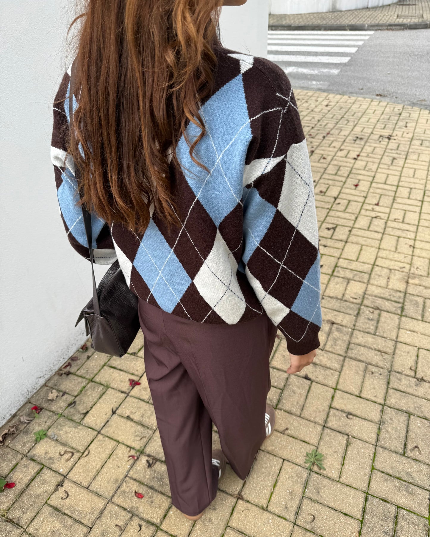 Camisola de Losangos - Azul bebé e Castanho