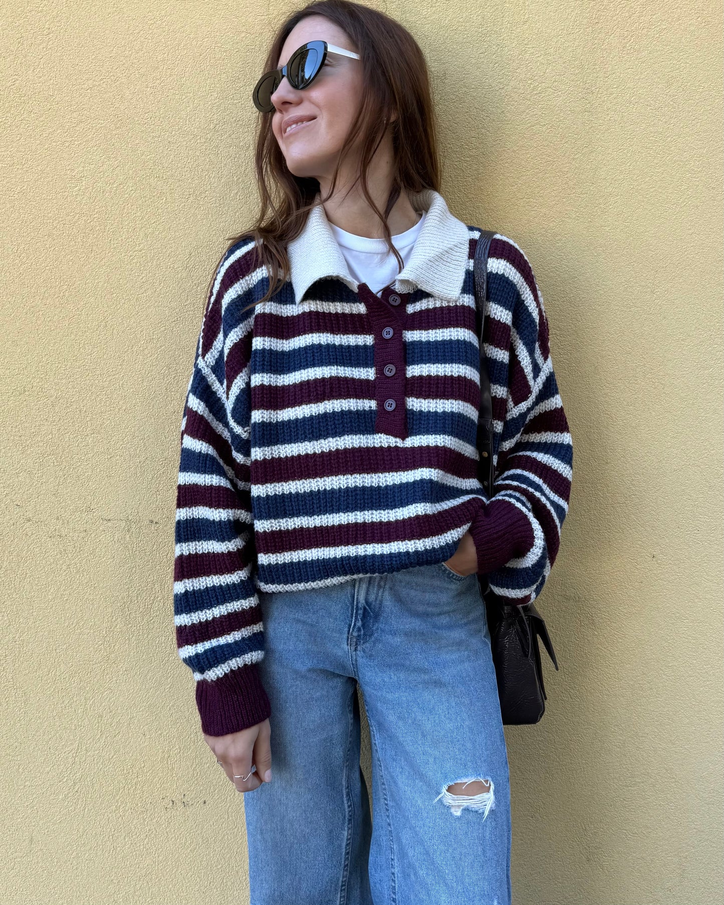 Camisola Leonor - Riscas azul e bordaux