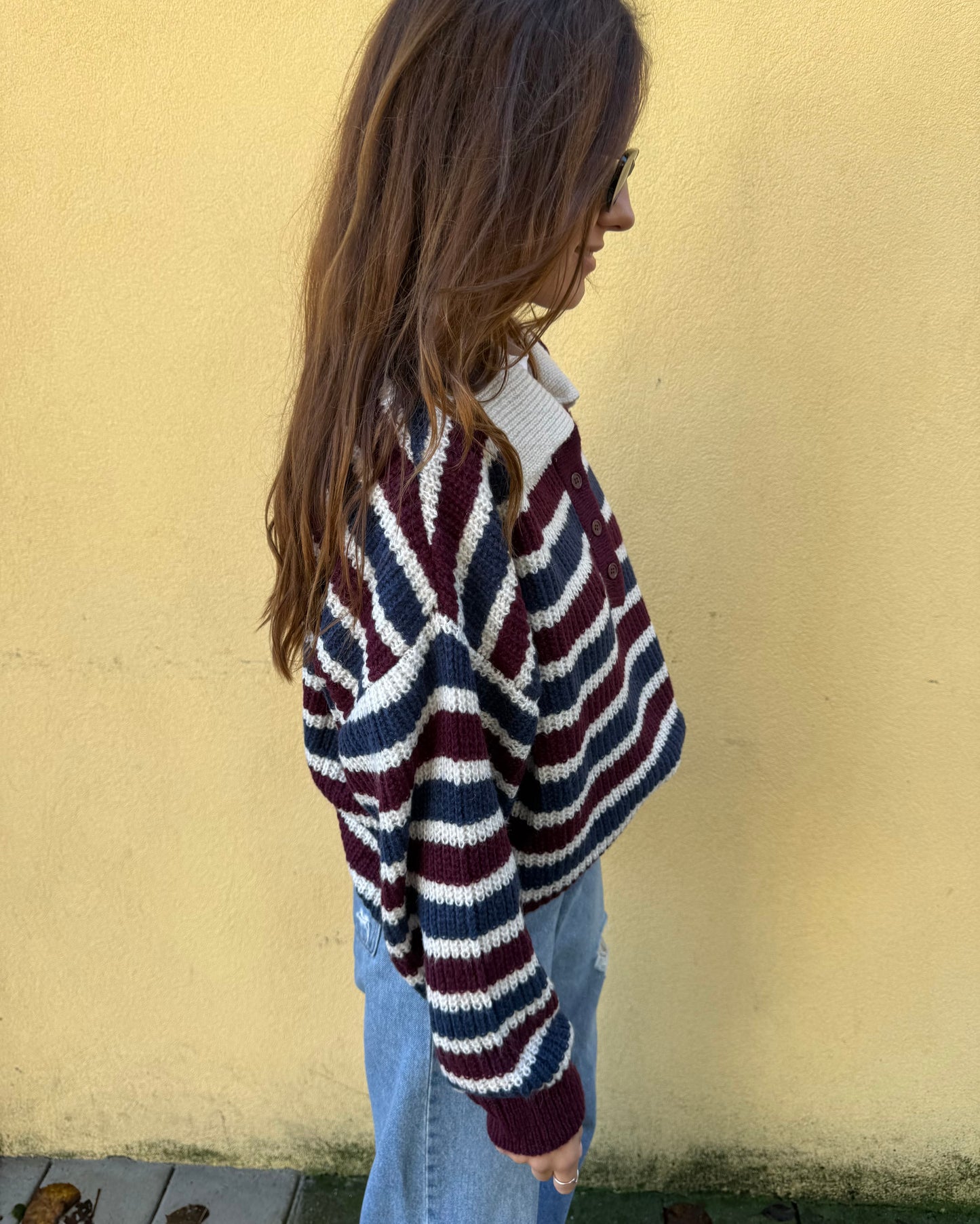 Camisola Leonor - Riscas azul e bordaux