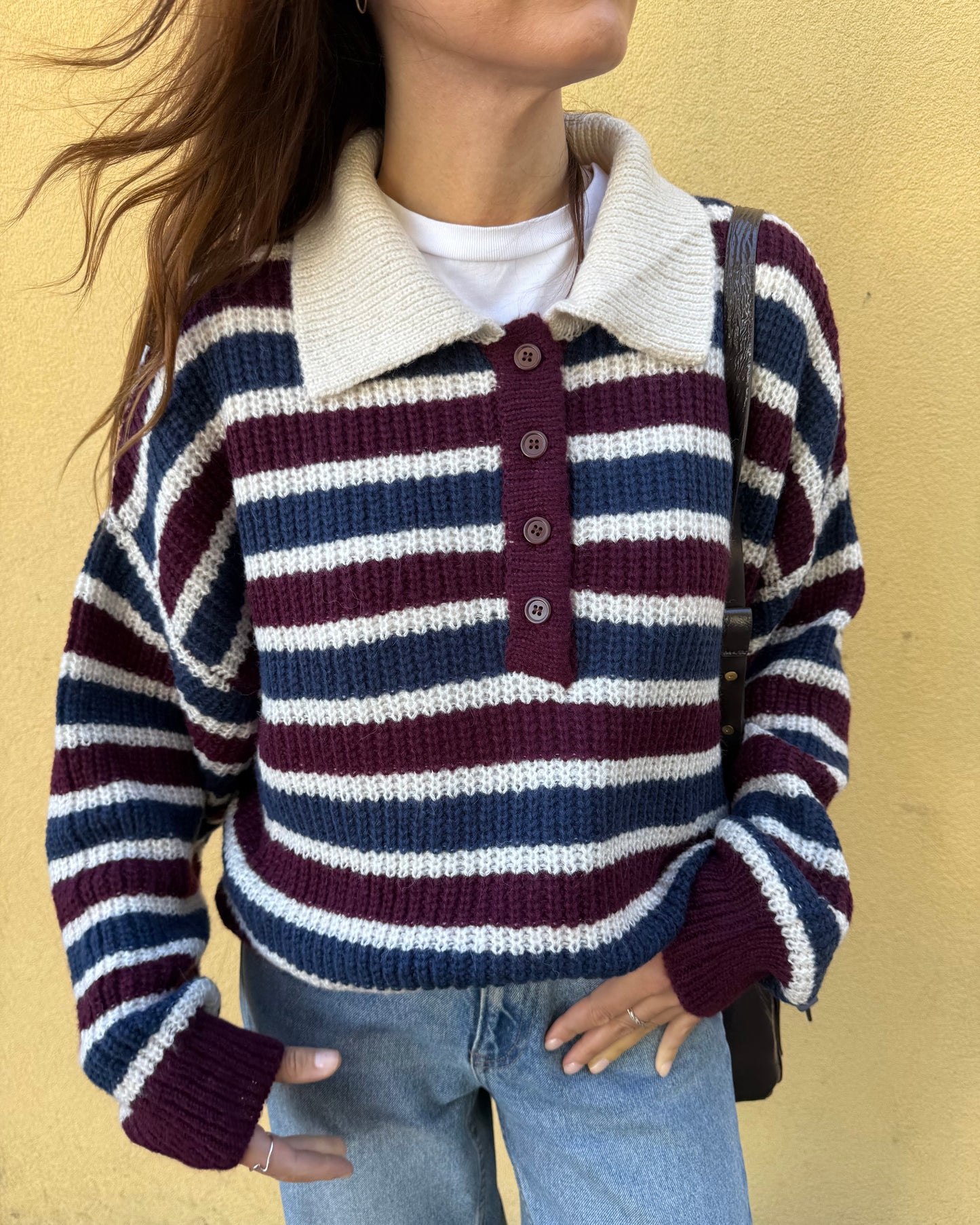 Camisola Leonor - Riscas azul e bordaux