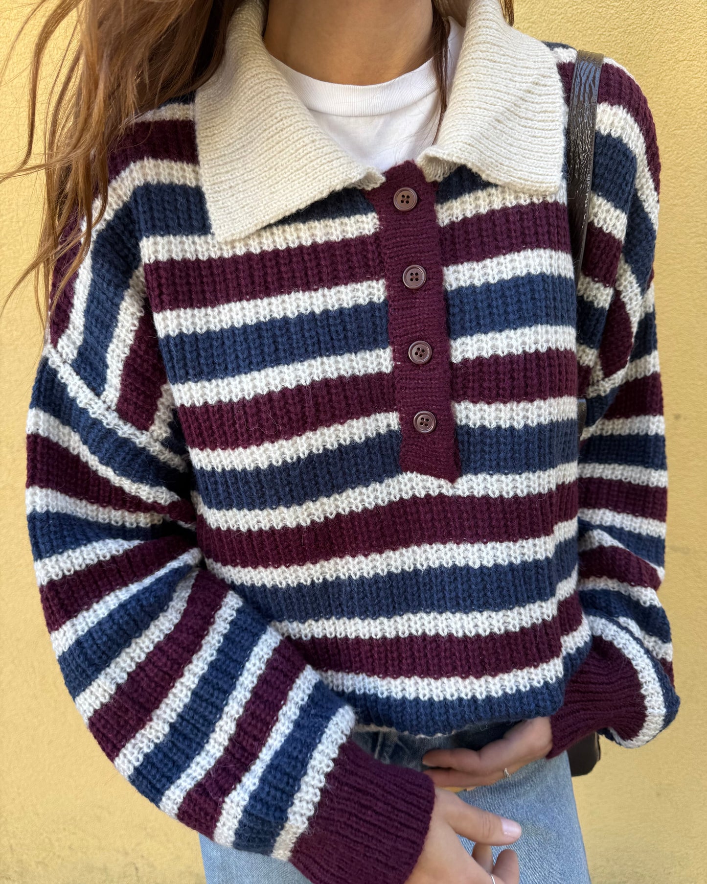 Camisola Leonor - Riscas azul e bordaux