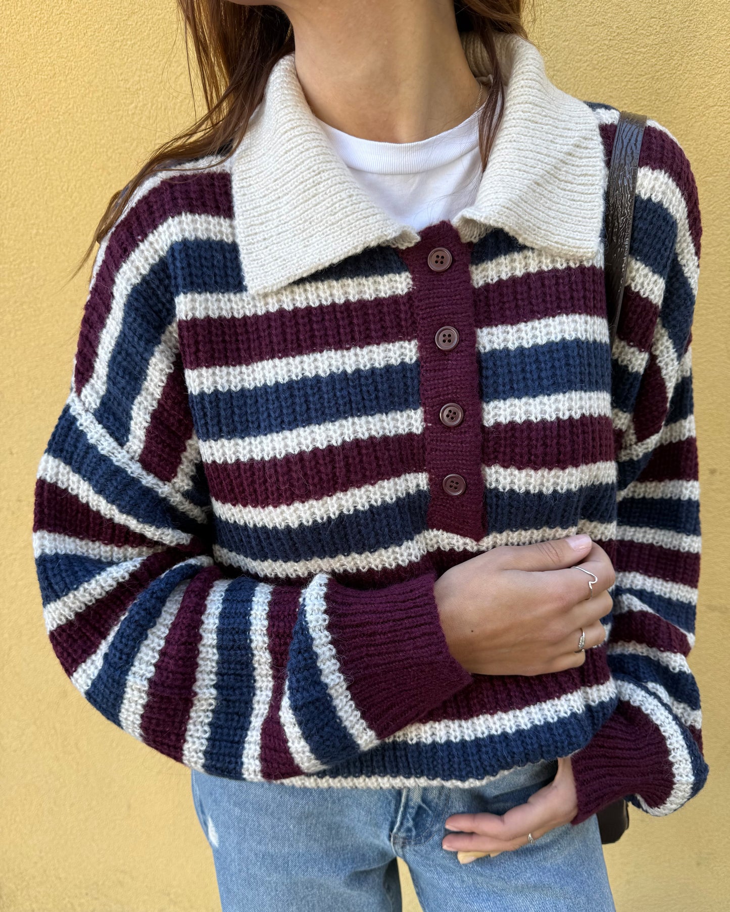 Camisola Leonor - Riscas azul e bordaux