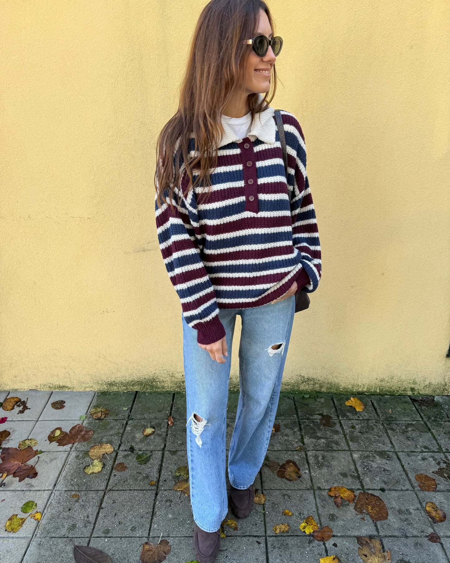 Camisola Leonor - Riscas azul e bordaux