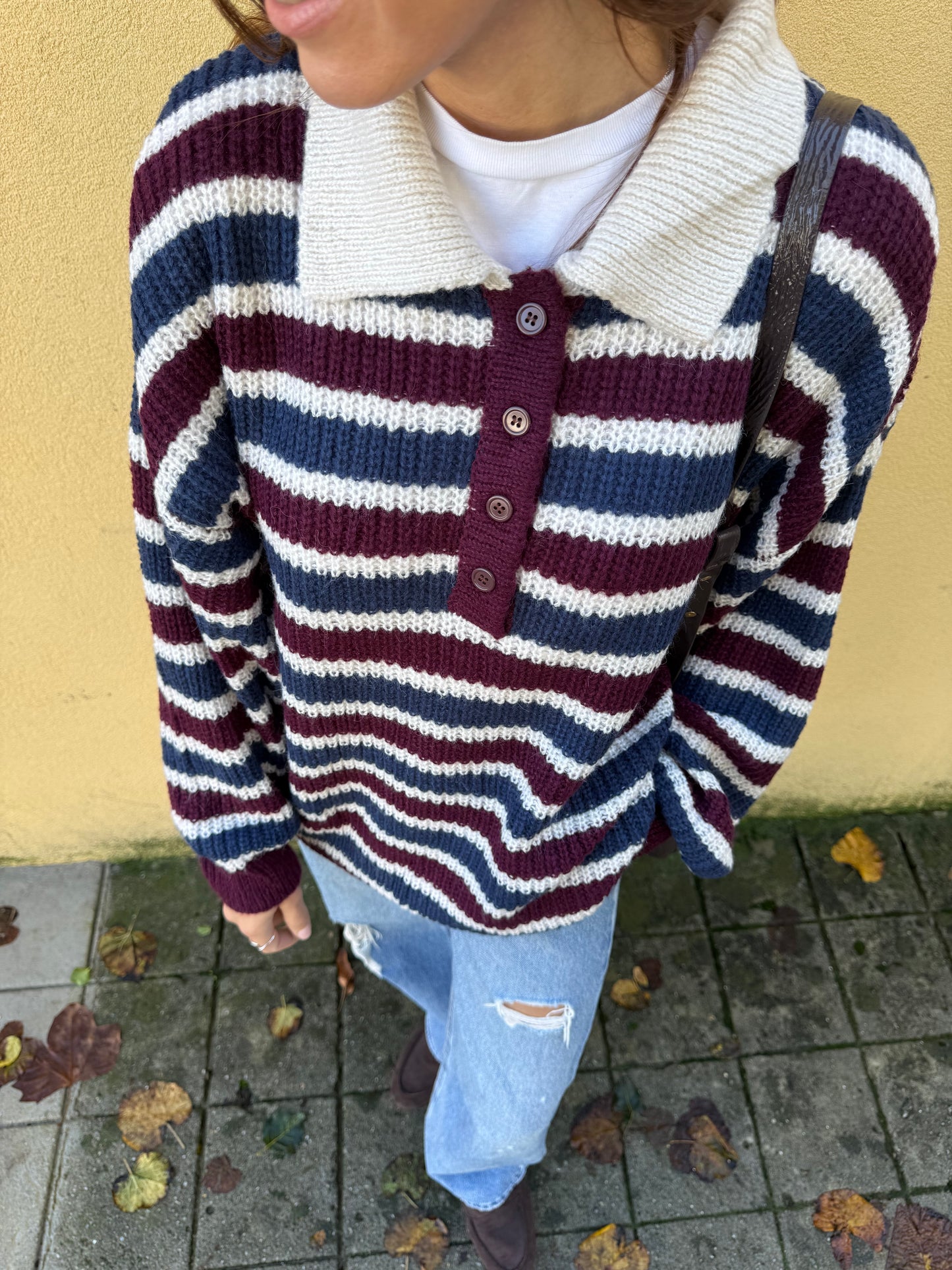 Camisola Leonor - Riscas azul e bordaux