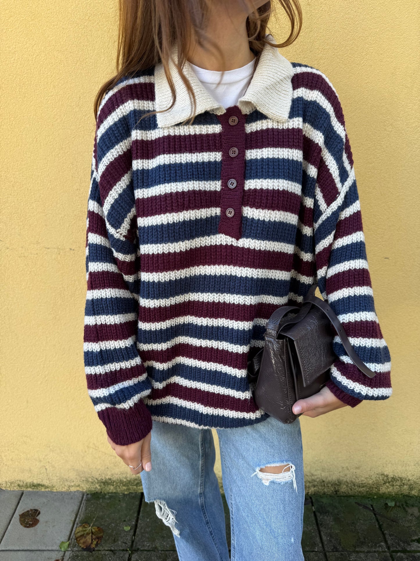 Camisola Leonor - Riscas azul e bordaux
