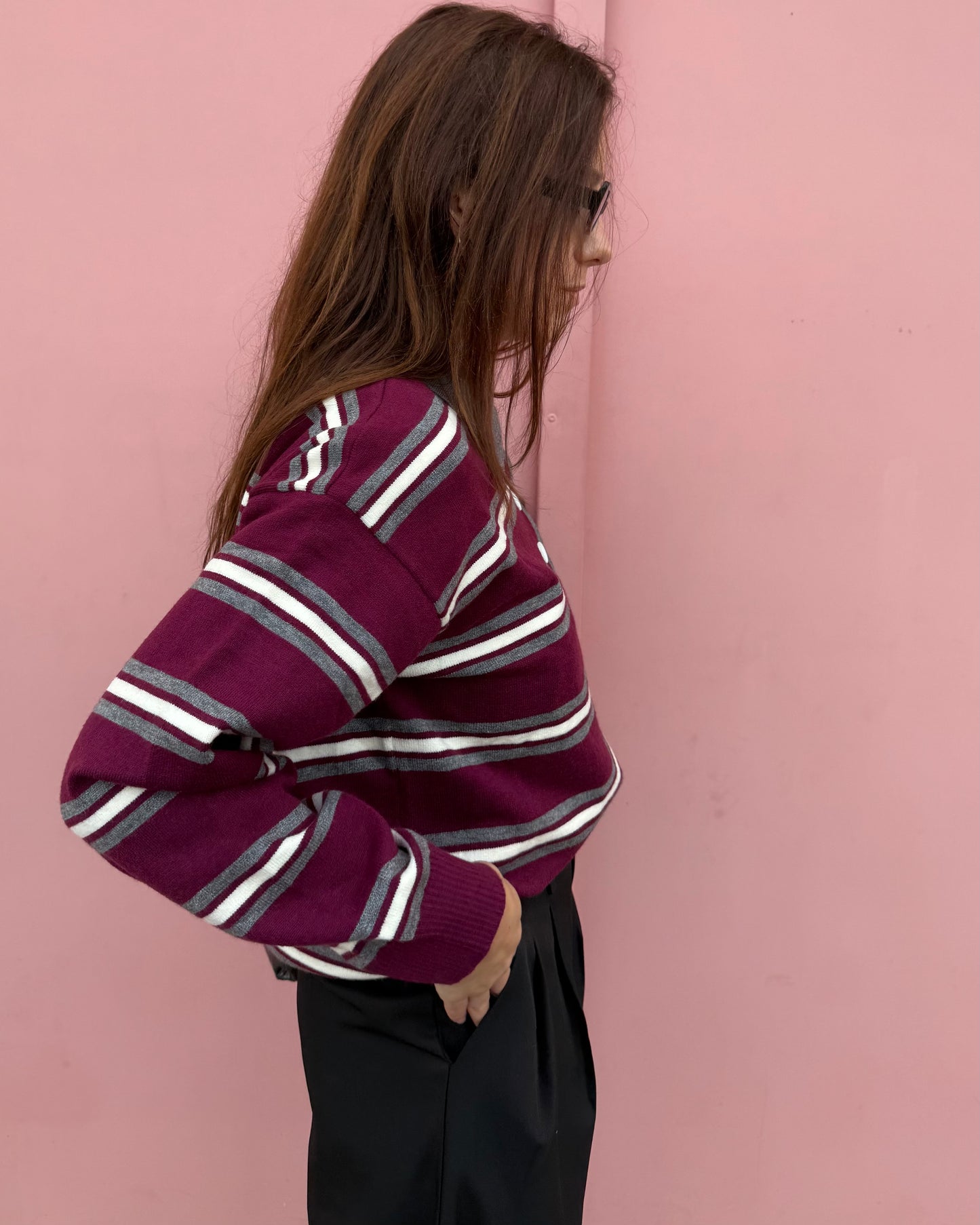 Polo Maria Luísa - Burgundy e Cinzento