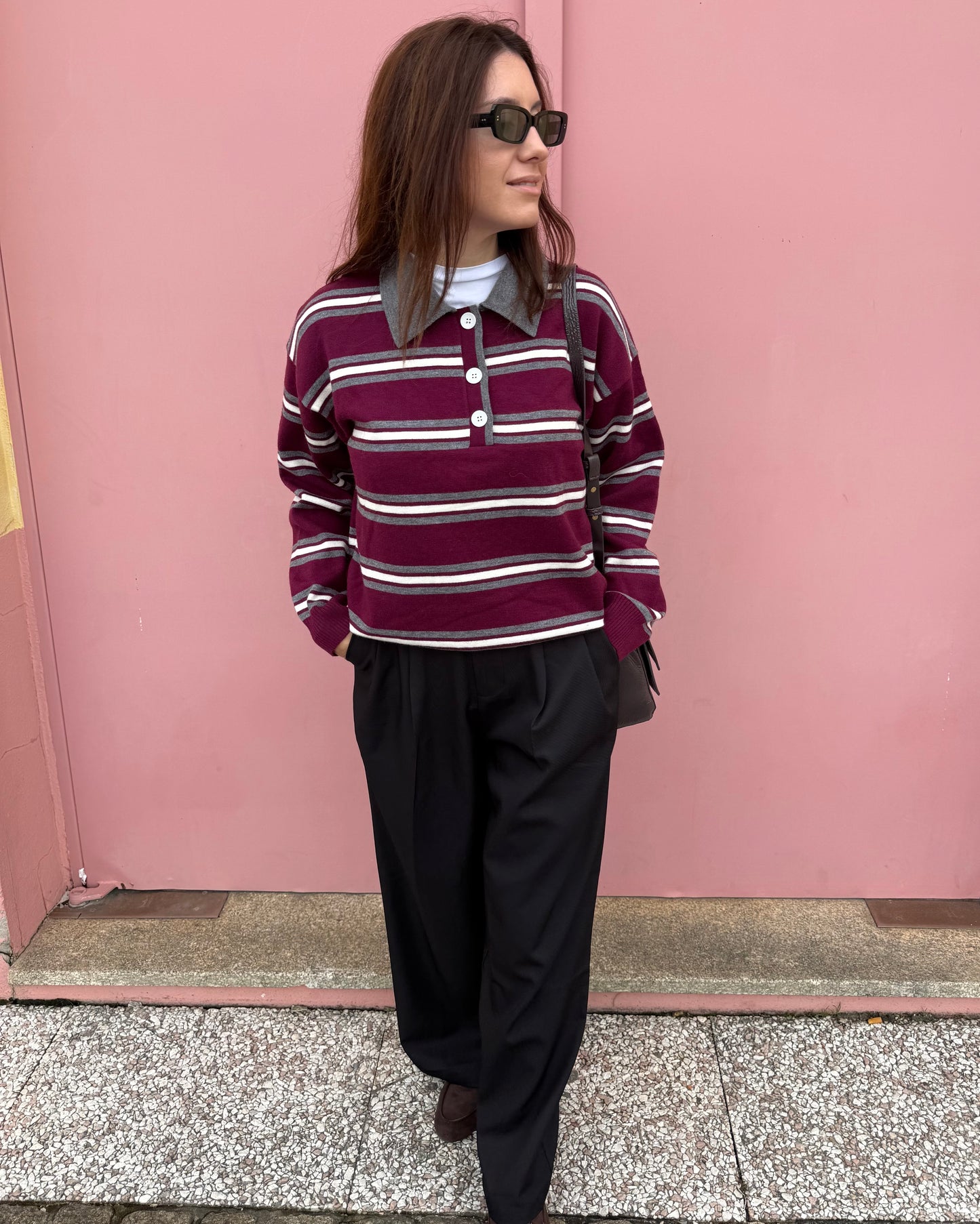 Polo Maria Luísa - Burgundy e Cinzento