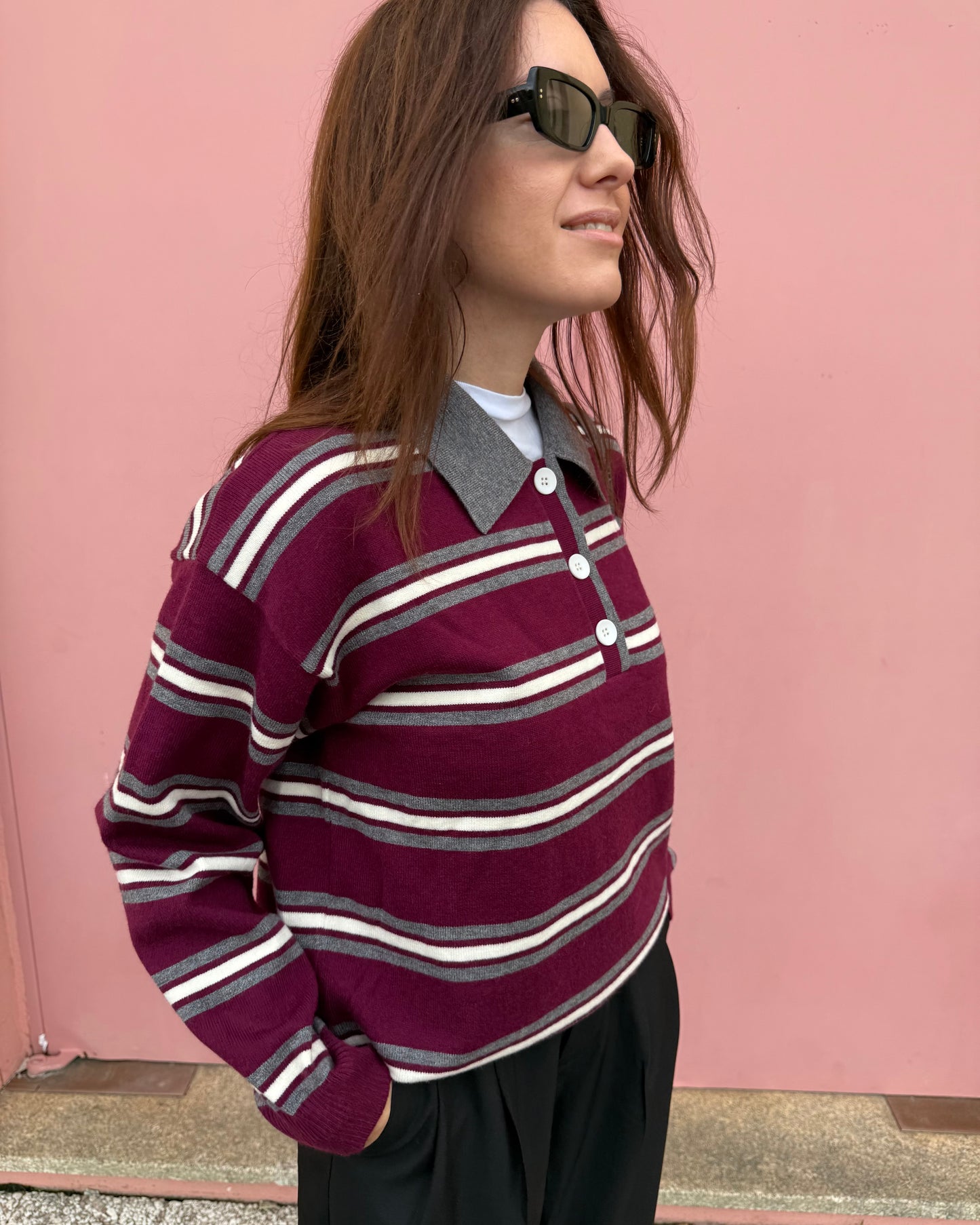 Polo Maria Luísa - Burgundy e Cinzento