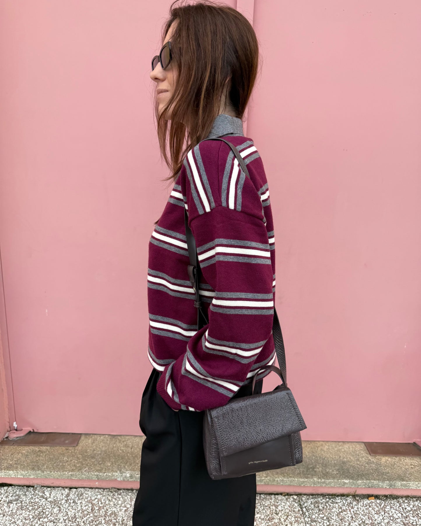 Polo Maria Luísa - Burgundy e Cinzento