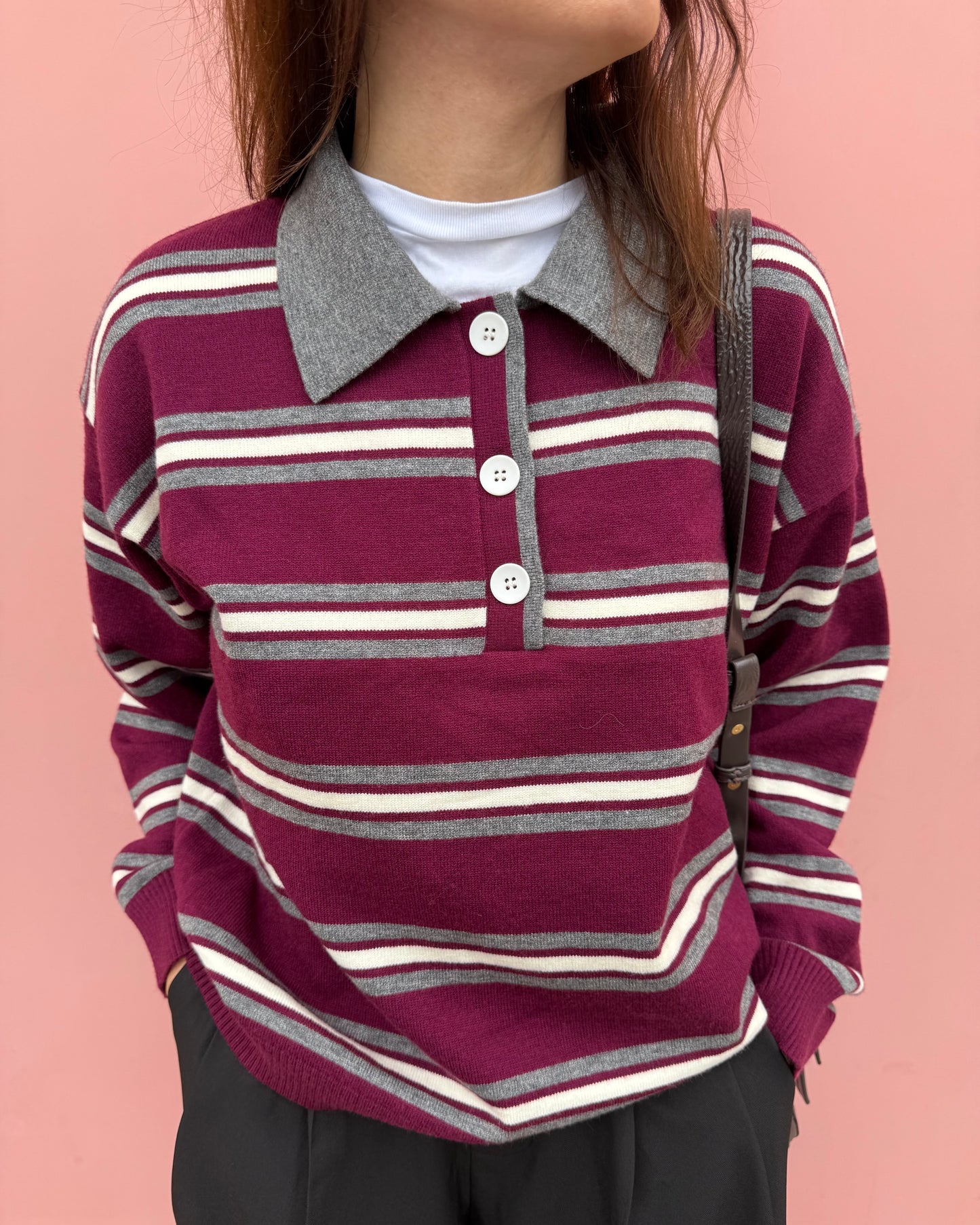 Polo Maria Luísa - Burgundy e Cinzento