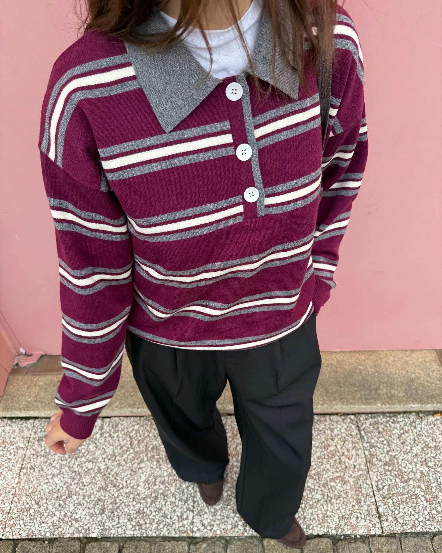 Polo Maria Luísa - Burgundy e Cinzento