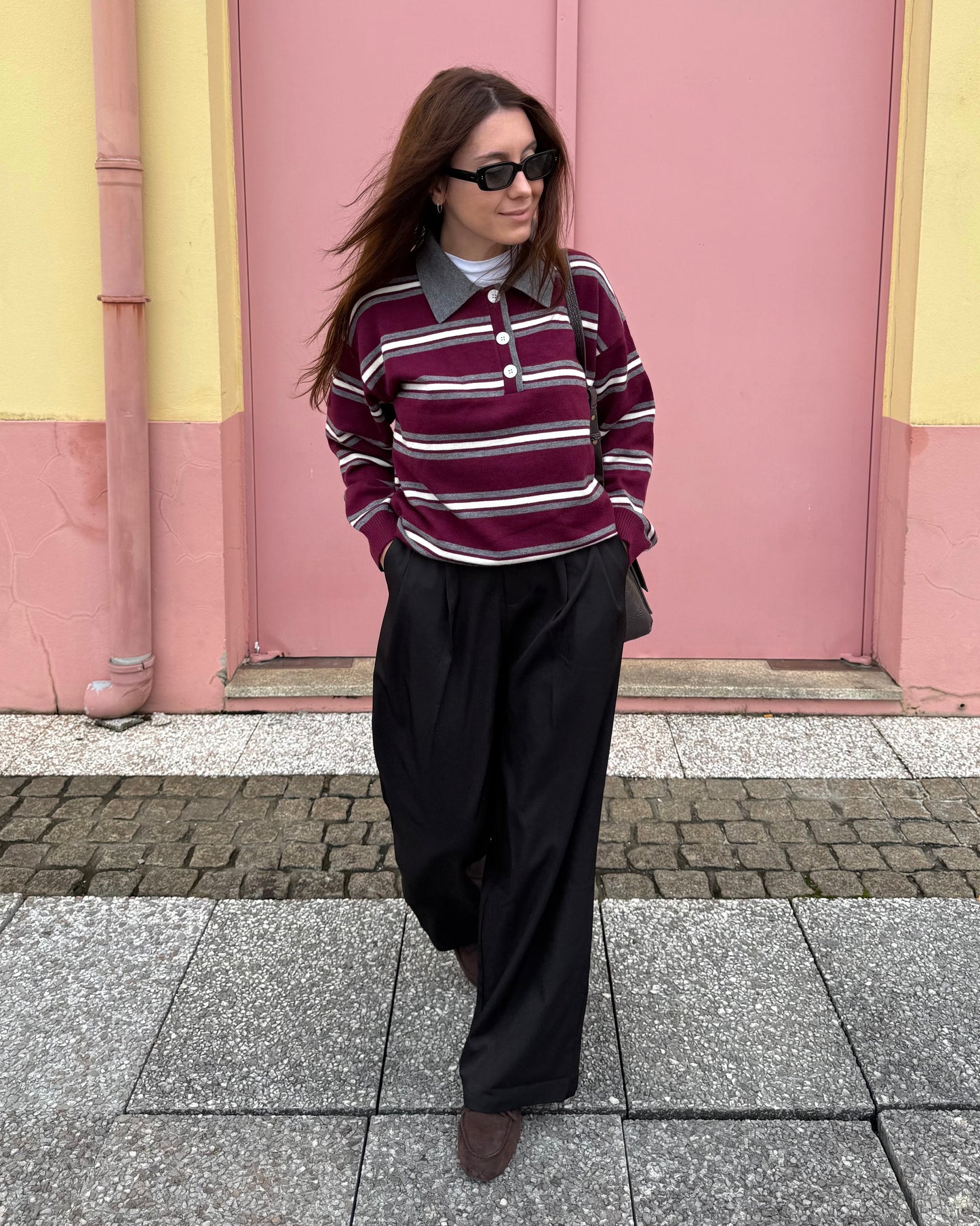 Polo Maria Luísa - Burgundy e Cinzento