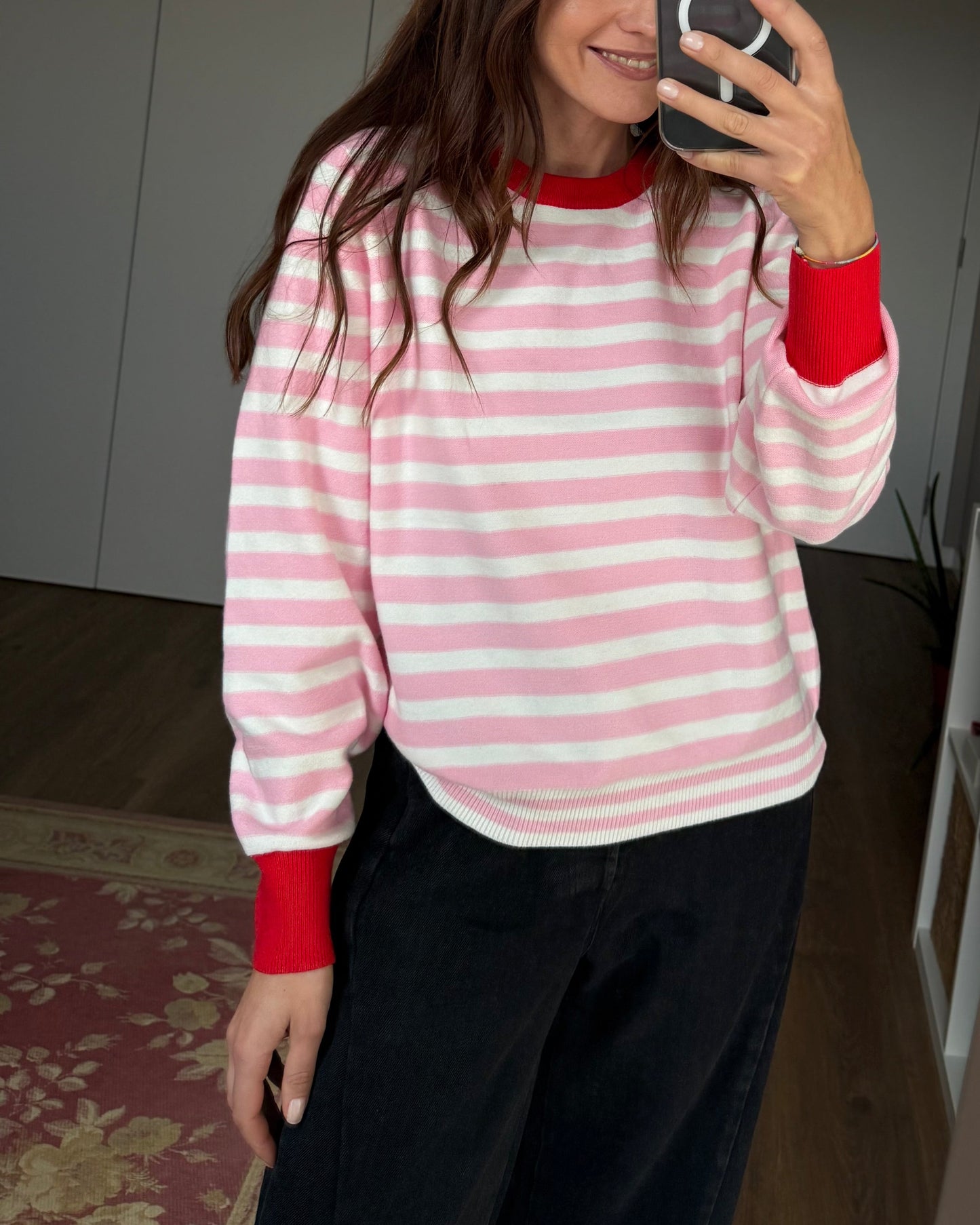 Camisola de Riscas Rosa/Creme/Vermelho