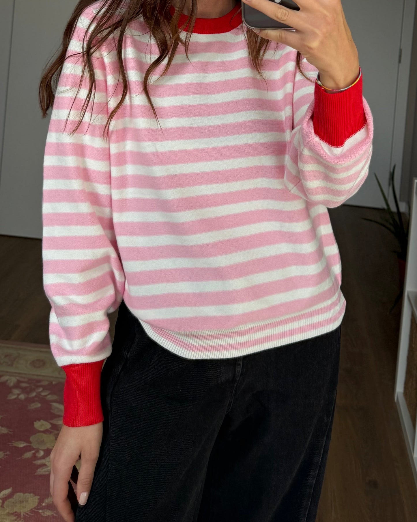 Camisola de Riscas Rosa/Creme/Vermelho