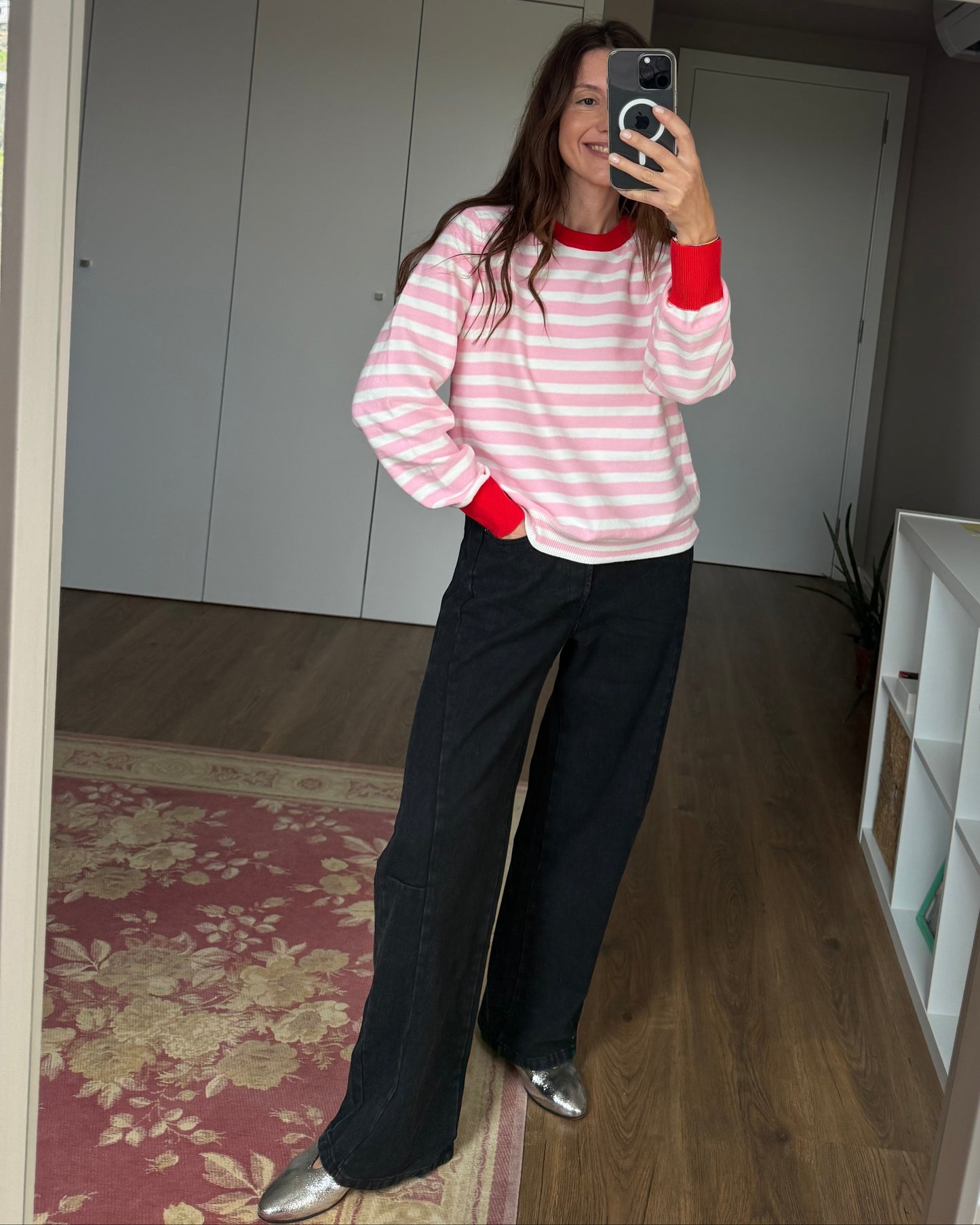 Camisola de Riscas Rosa/Creme/Vermelho