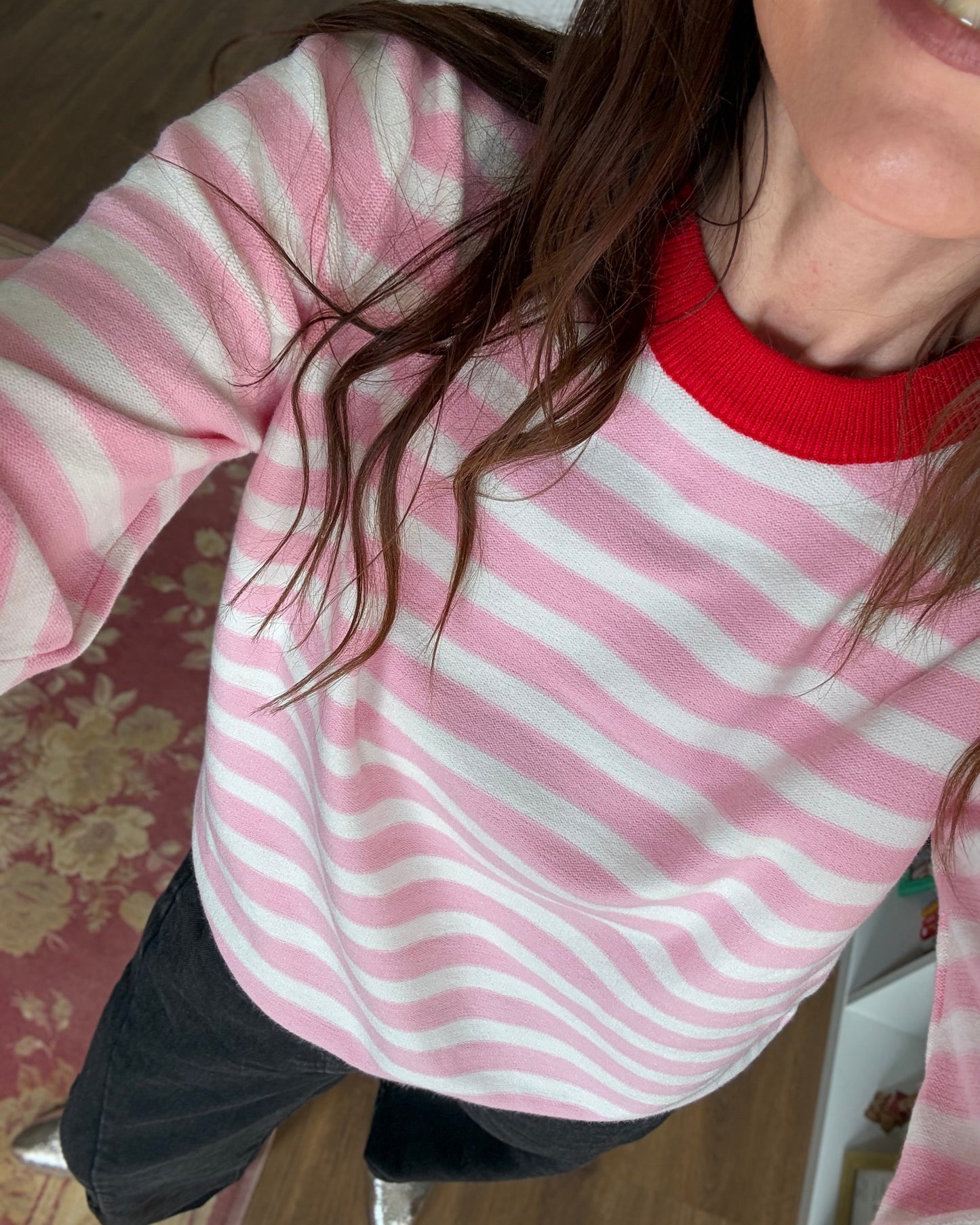 Camisola de Riscas Rosa/Creme/Vermelho