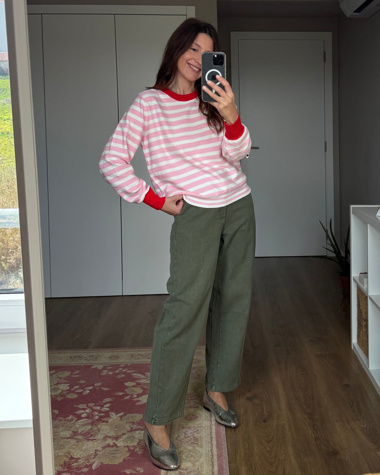 Camisola de Riscas Rosa/Creme/Vermelho