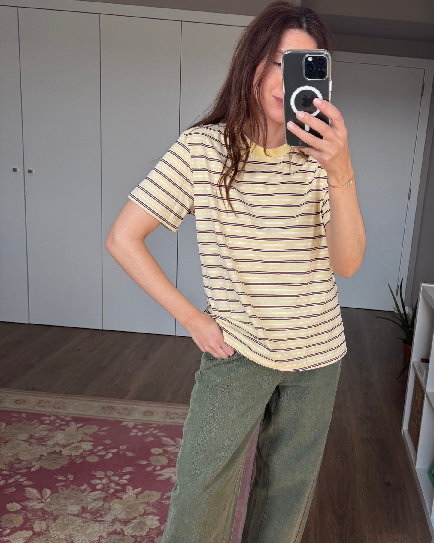 T-shirt riscas - Amarelo Manteiga