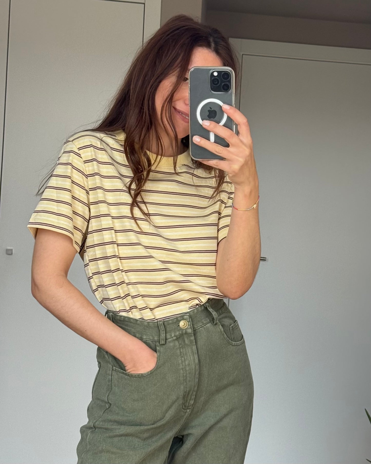 T-shirt riscas - Amarelo Manteiga