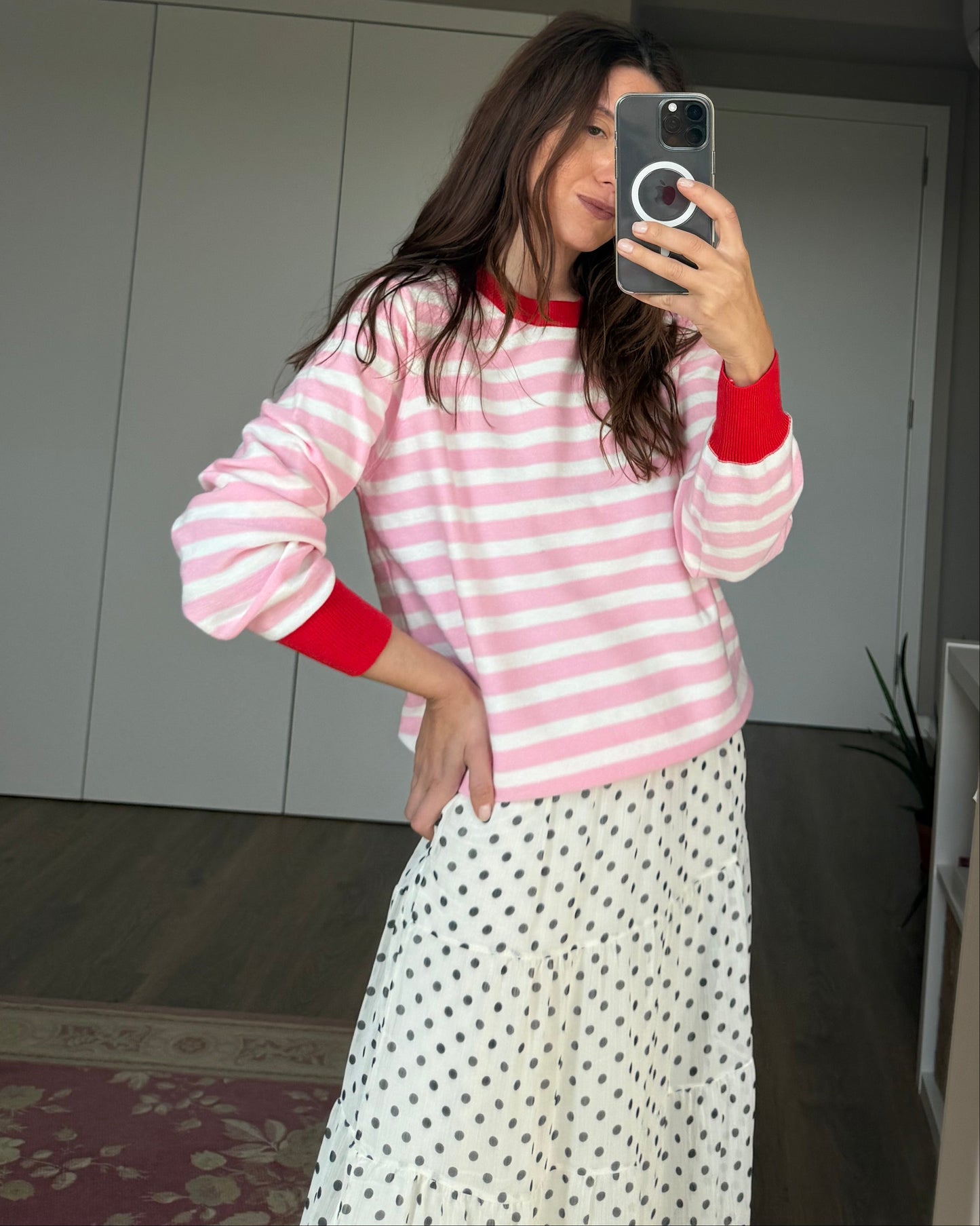 Camisola de Riscas Rosa/Creme/Vermelho