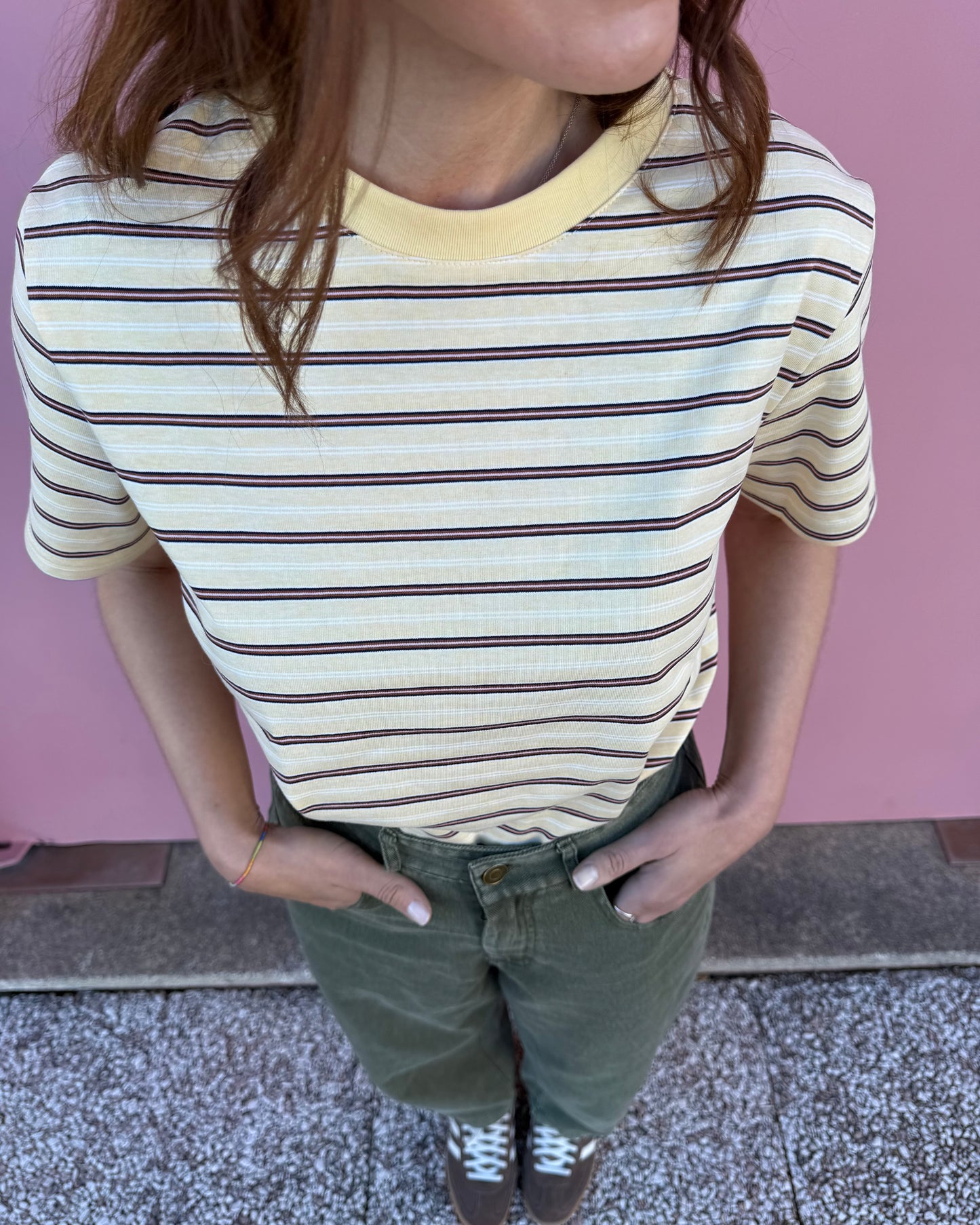 T-shirt riscas - Amarelo Manteiga