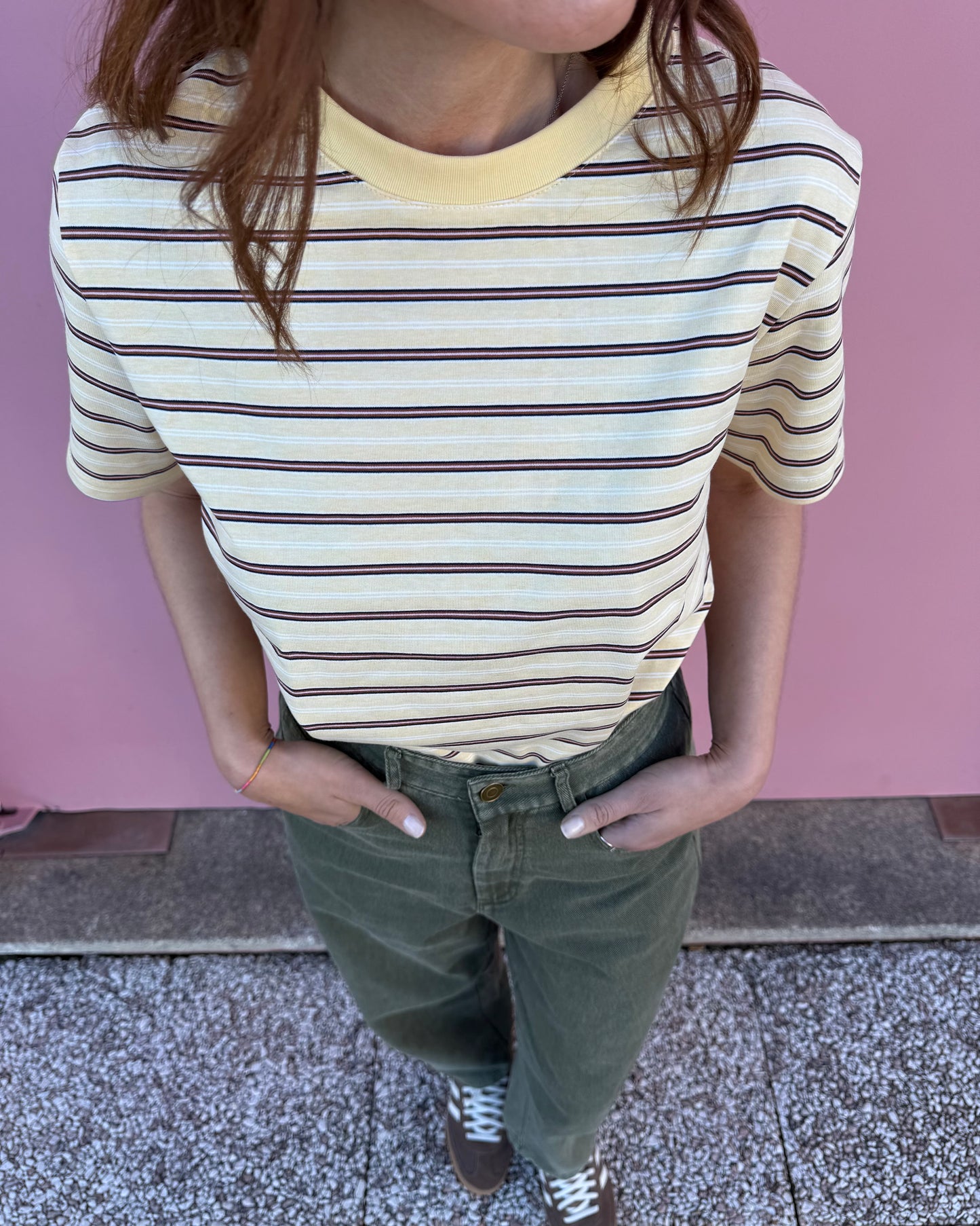 T-shirt riscas - Amarelo Manteiga