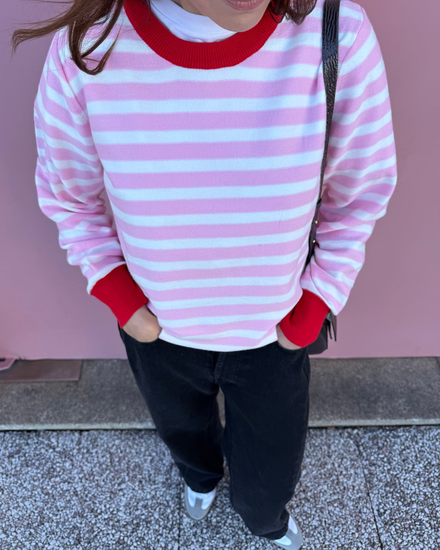 Camisola de Riscas Rosa/Creme/Vermelho