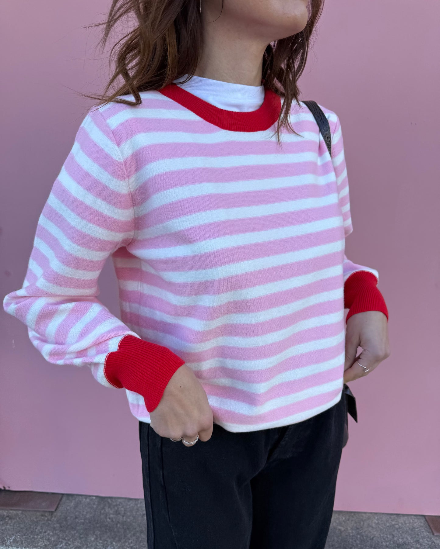 Camisola de Riscas Rosa/Creme/Vermelho