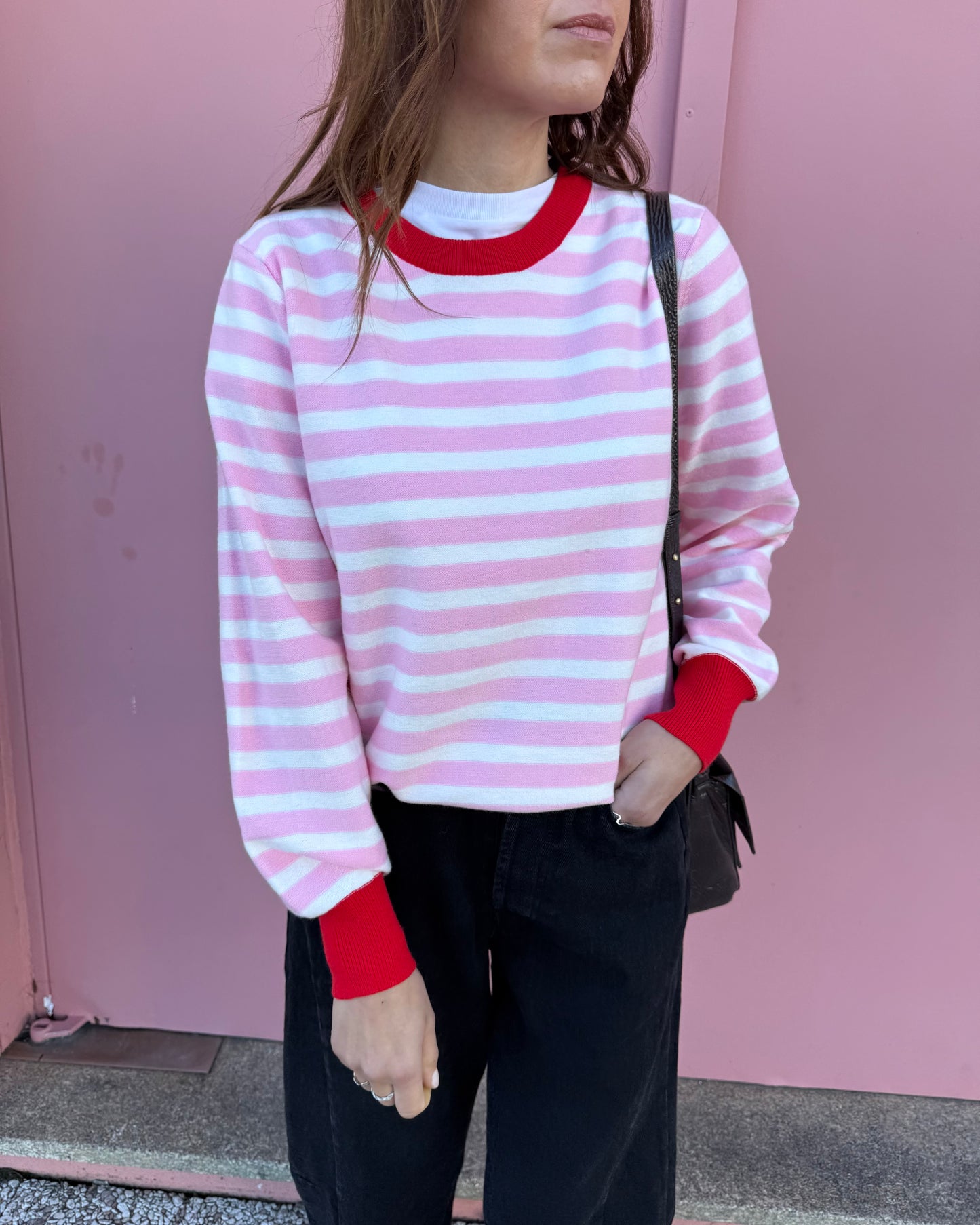 Camisola de Riscas Rosa/Creme/Vermelho