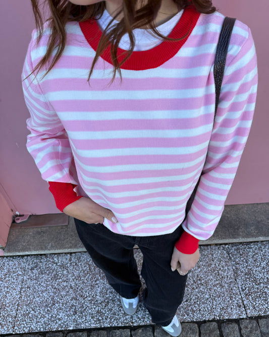 Camisola de Riscas Rosa/Creme/Vermelho