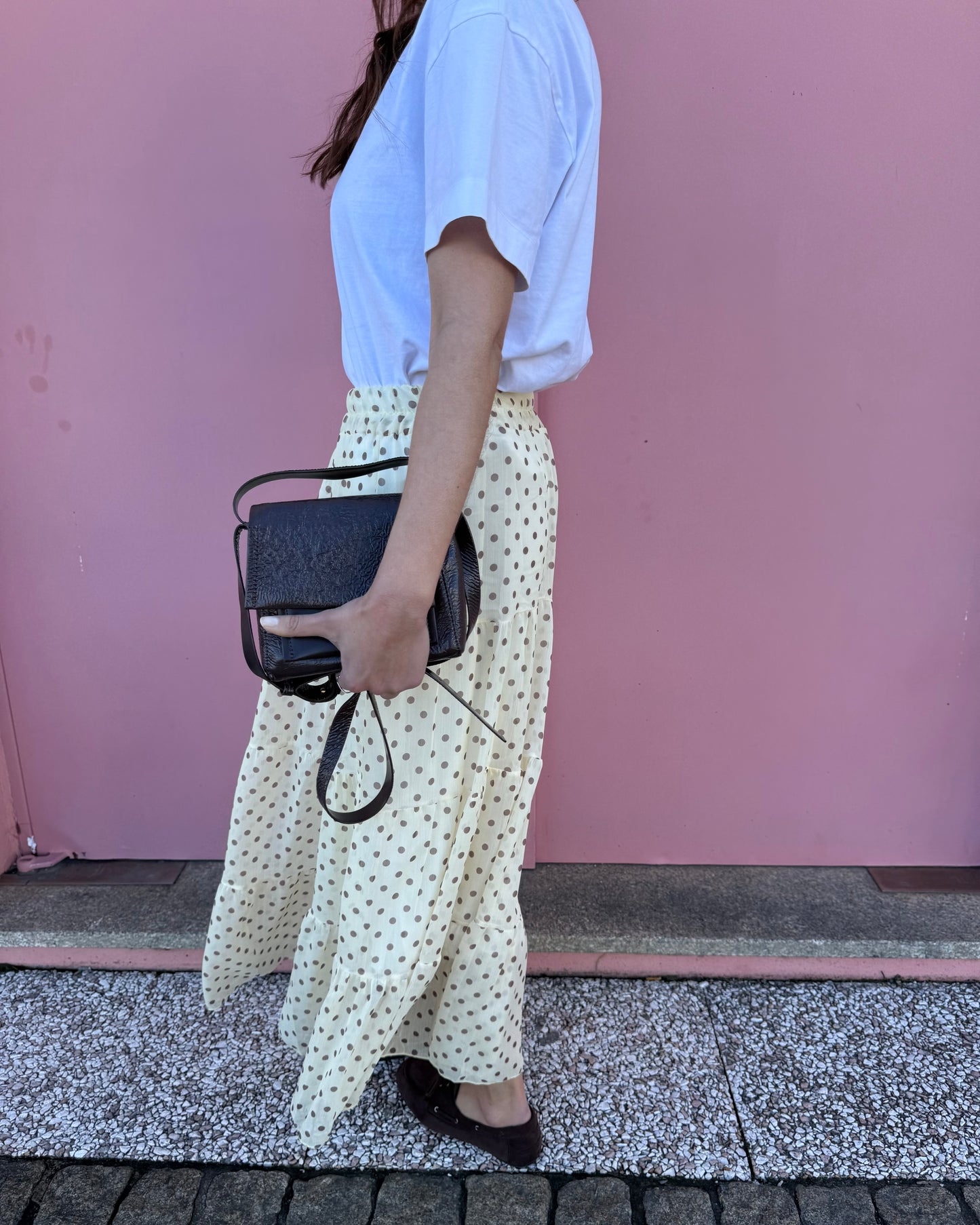 Saia Polka Dots - Amarelo Manteiga e Castanho -  Envio até 19/03