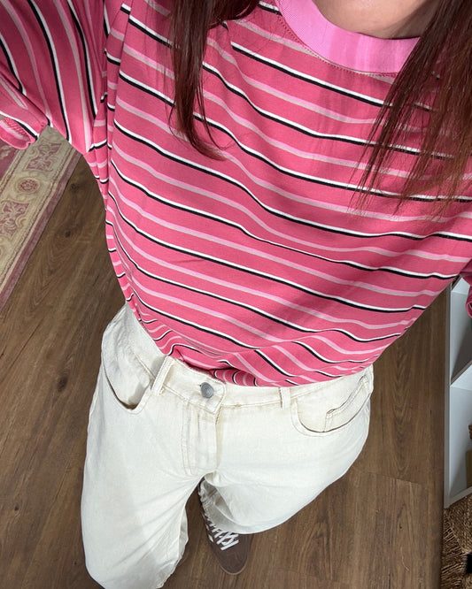 Tshirt de riscas- Coral