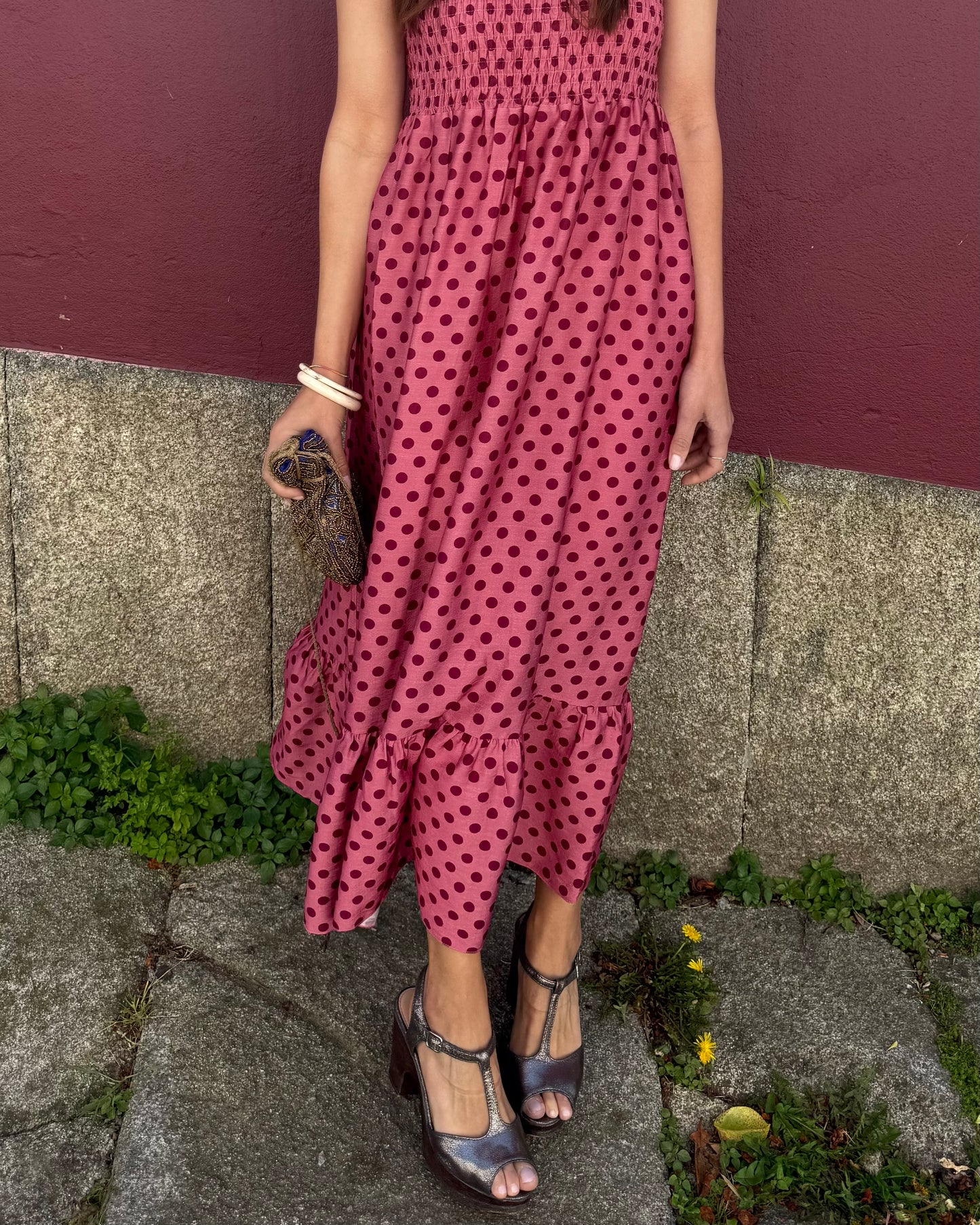 Vestido Málaga - Polka Dots ( rosa e bordeaux)