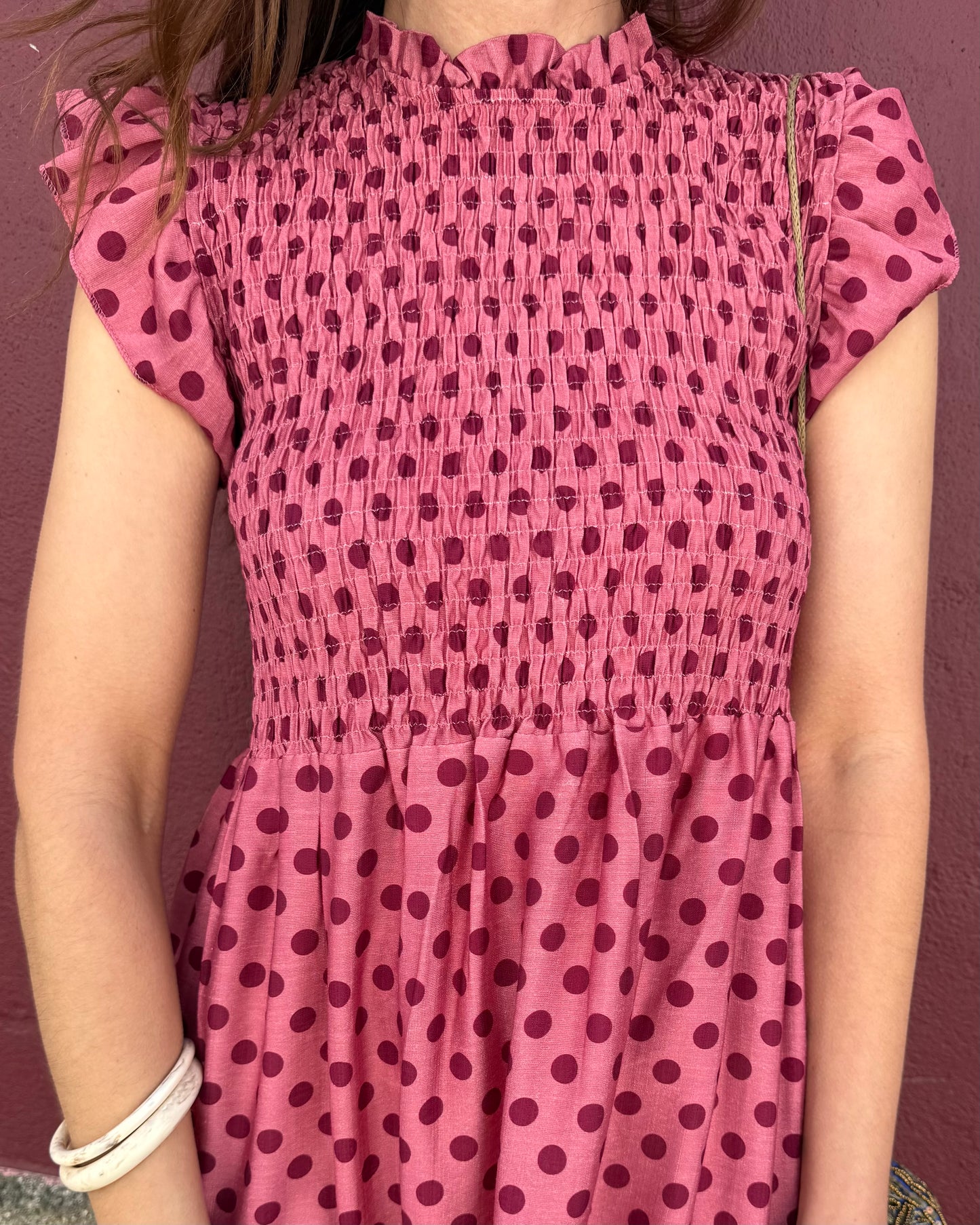 Vestido Málaga - Polka Dots ( rosa e bordeaux)