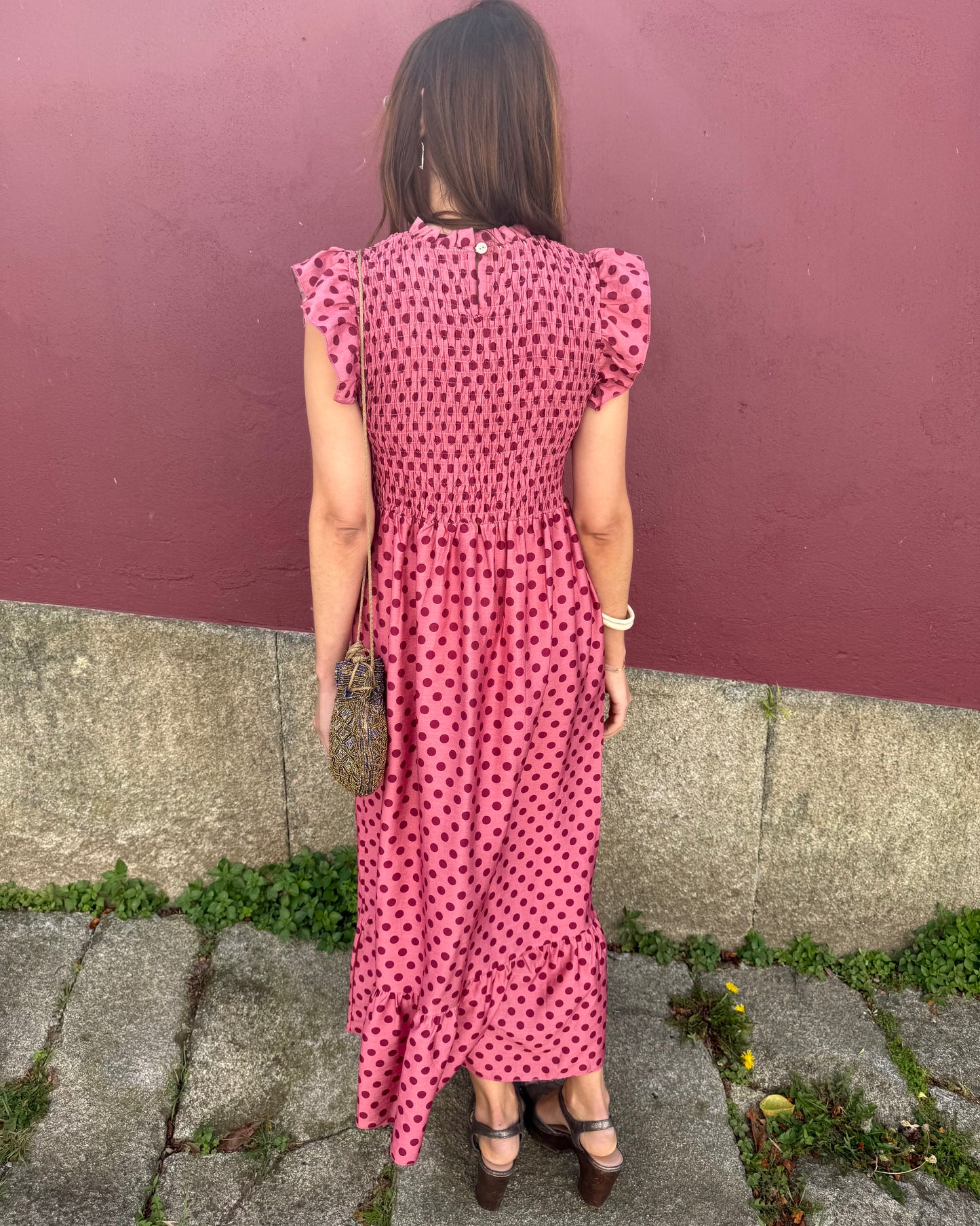Vestido Málaga - Polka Dots ( rosa e bordeaux)