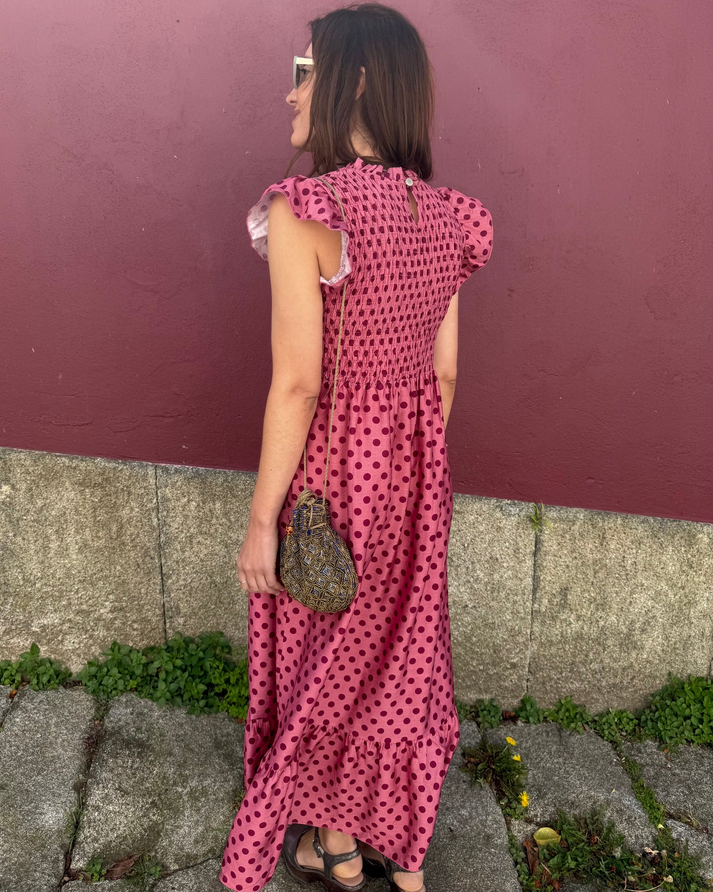 Vestido Málaga - Polka Dots ( rosa e bordeaux)
