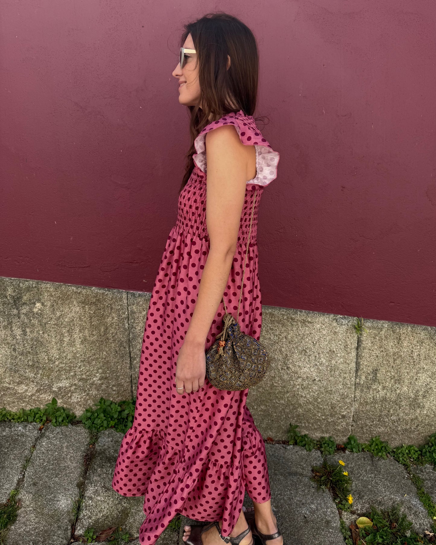 Vestido Málaga - Polka Dots ( rosa e bordeaux)