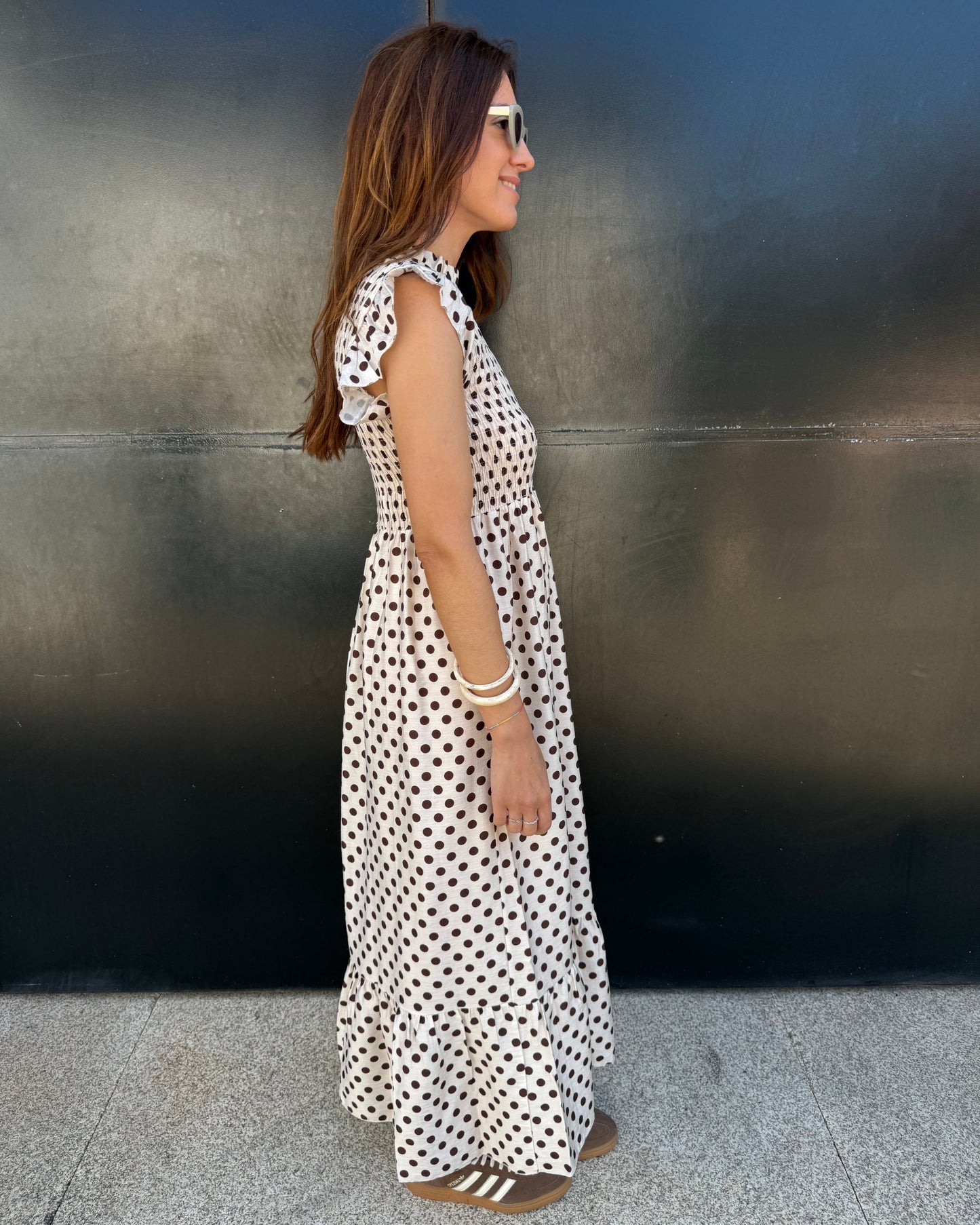 Vestido Málaga - Polka Dots (bege e castanho)