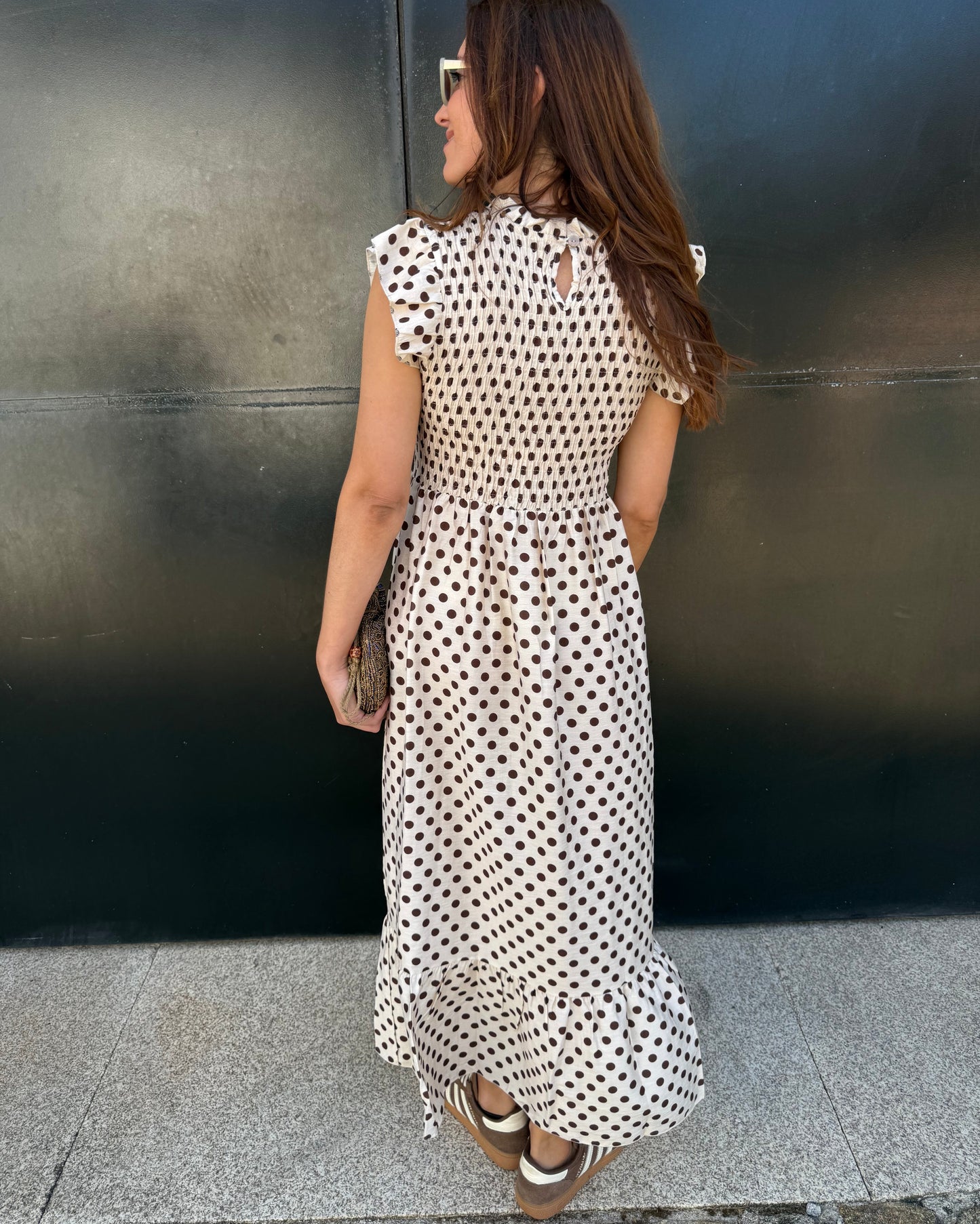 Vestido Málaga - Polka Dots (bege e castanho)