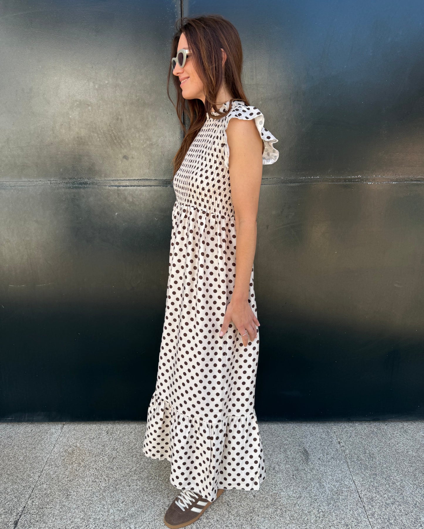 Vestido Málaga - Polka Dots (bege e castanho)