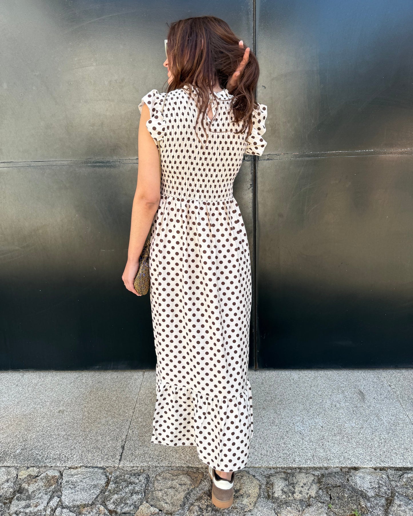 Vestido Málaga - Polka Dots (bege e castanho)