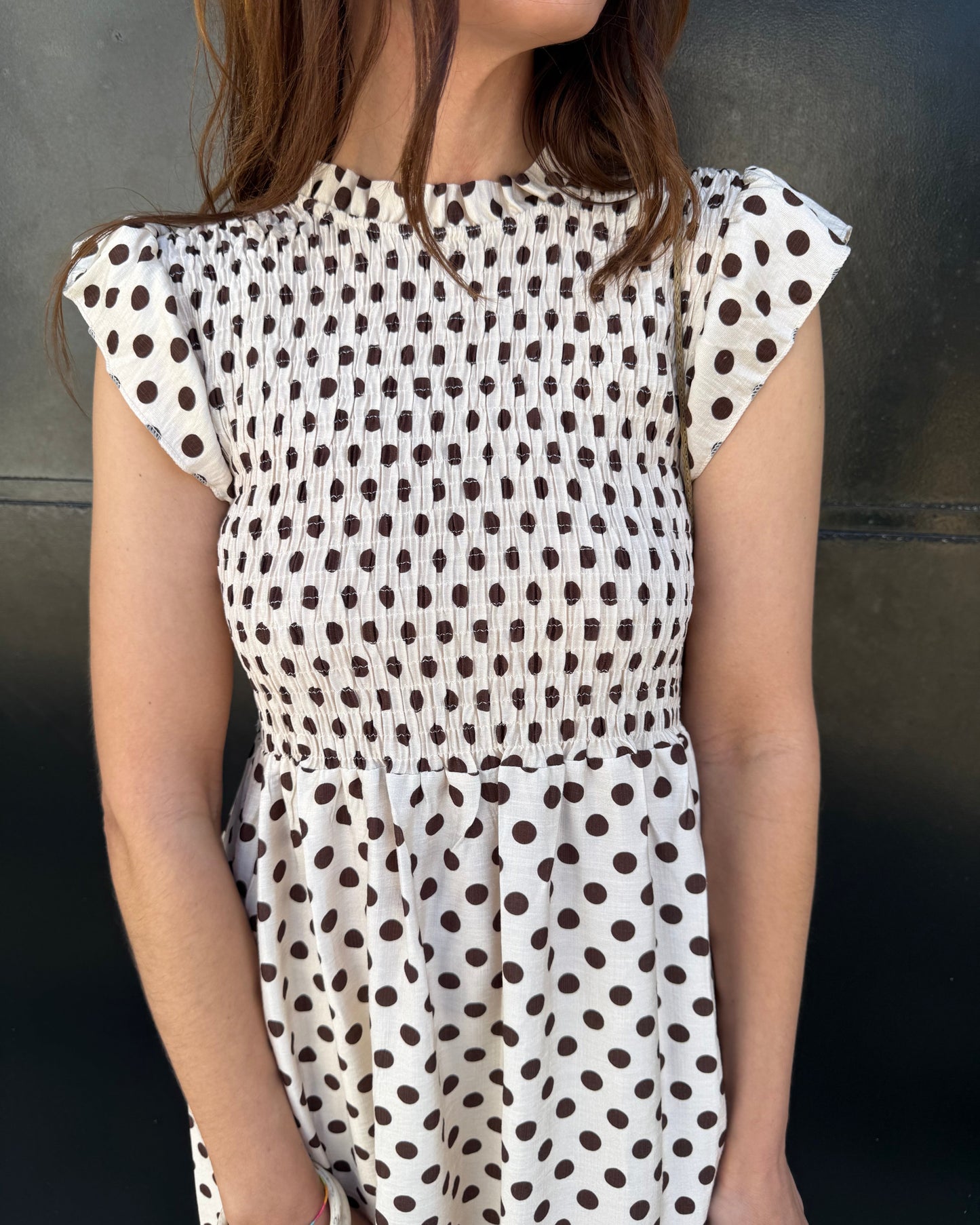 Vestido Málaga - Polka Dots (bege e castanho)