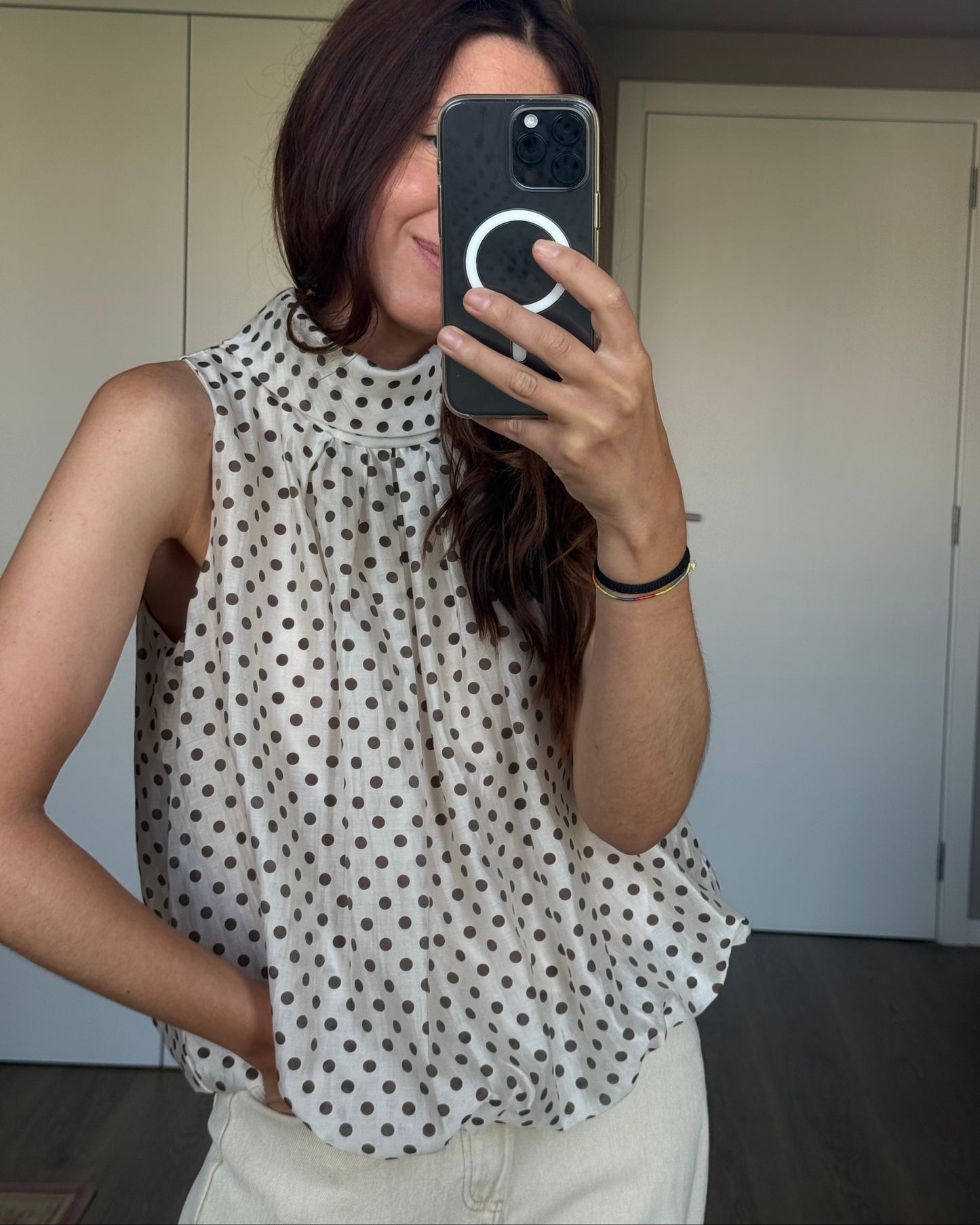Top Polka Dots - Creme e Castanho - Pré-venda ( Envio até 24/06)