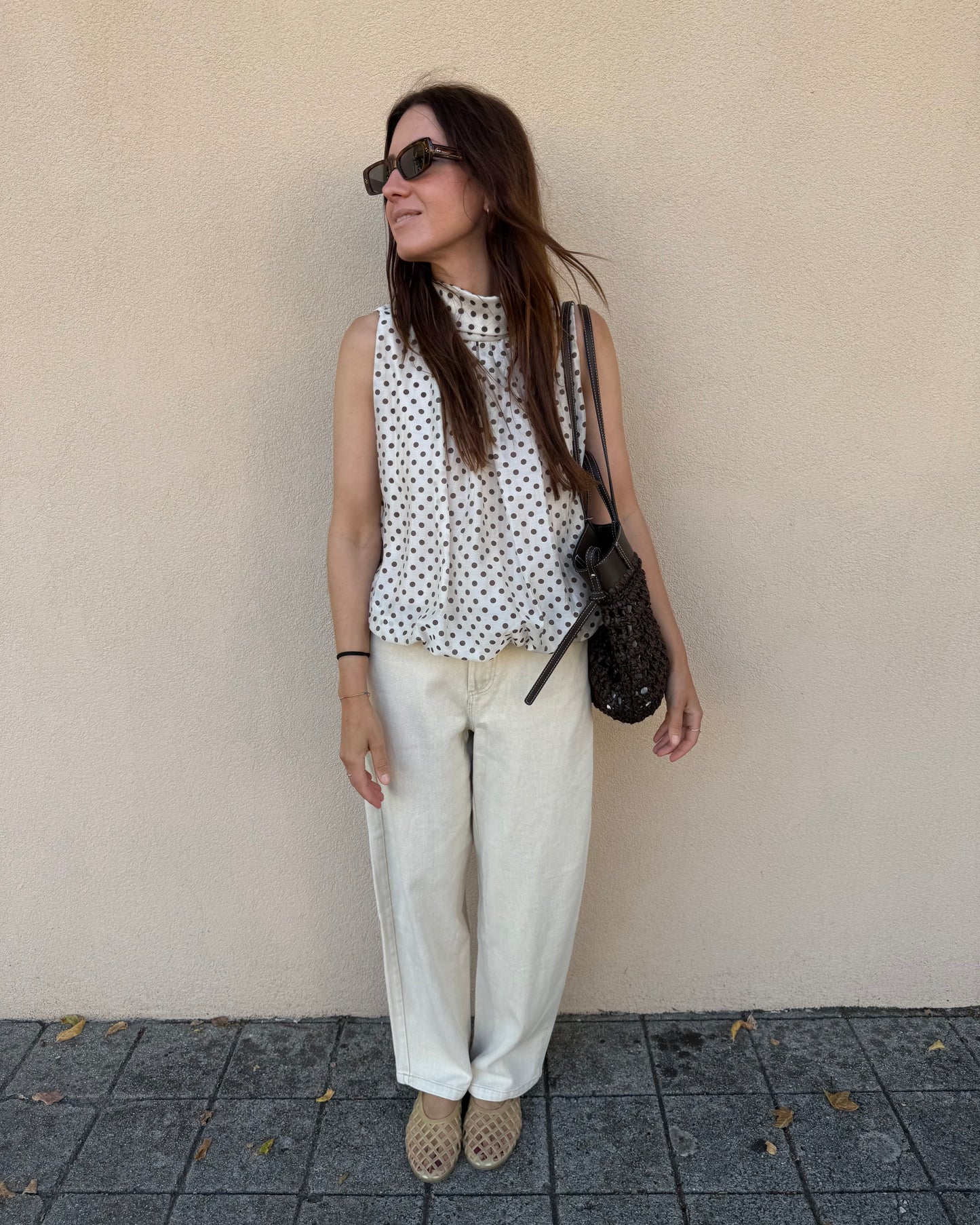 Top Polka Dots - Creme e Castanho